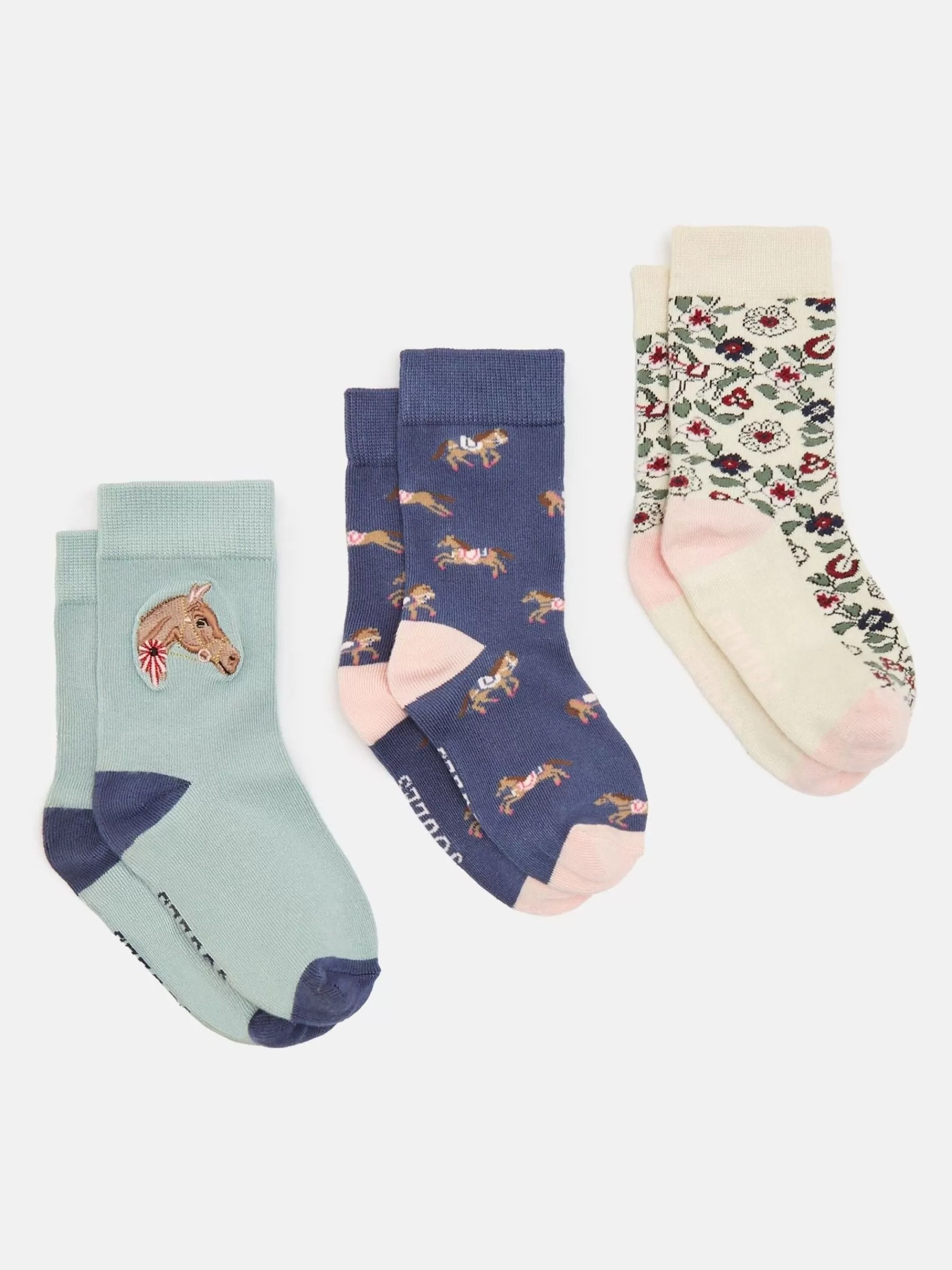 Joules Girls' Neat Feet 3 Pack Socks Blue New