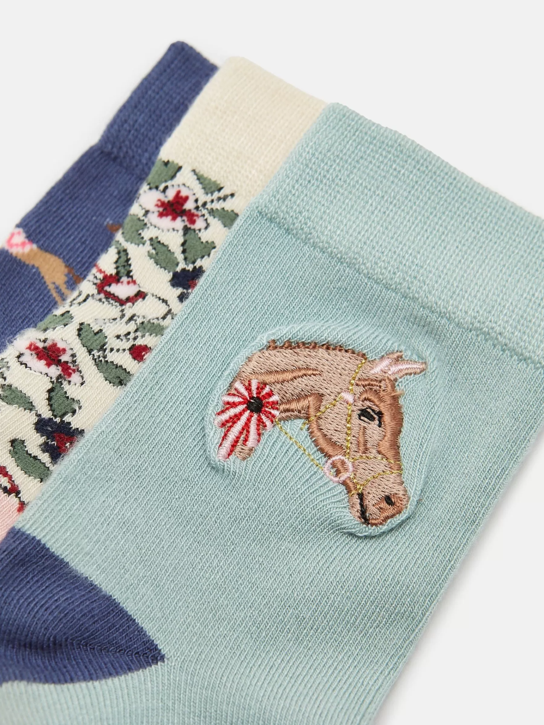 Joules Girls' Neat Feet 3 Pack Socks Blue New