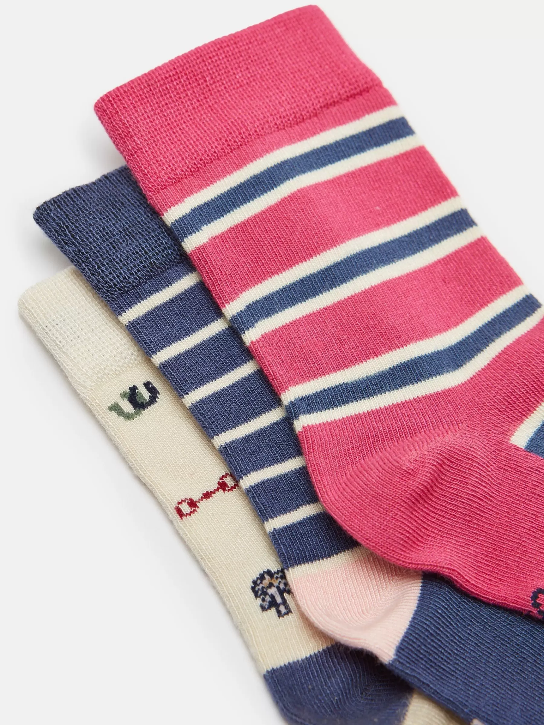 Joules Girls' Neat Feet 3 Pack Socks Navy/Pink Clearance