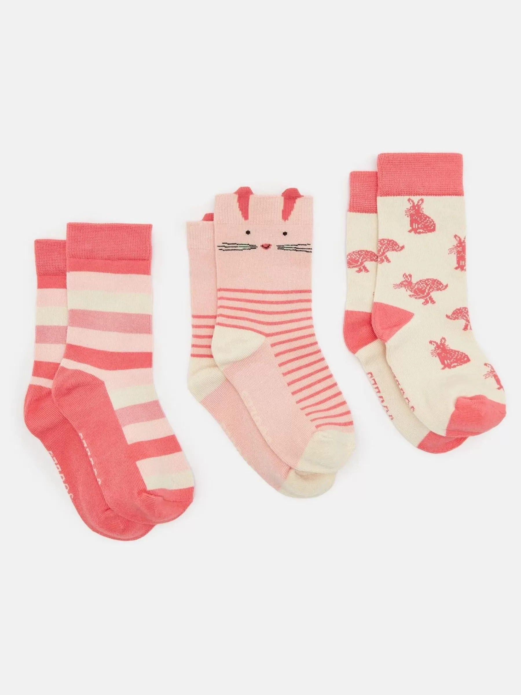 Joules Girls' Neat Feet 3 Pack Socks Pink Discount