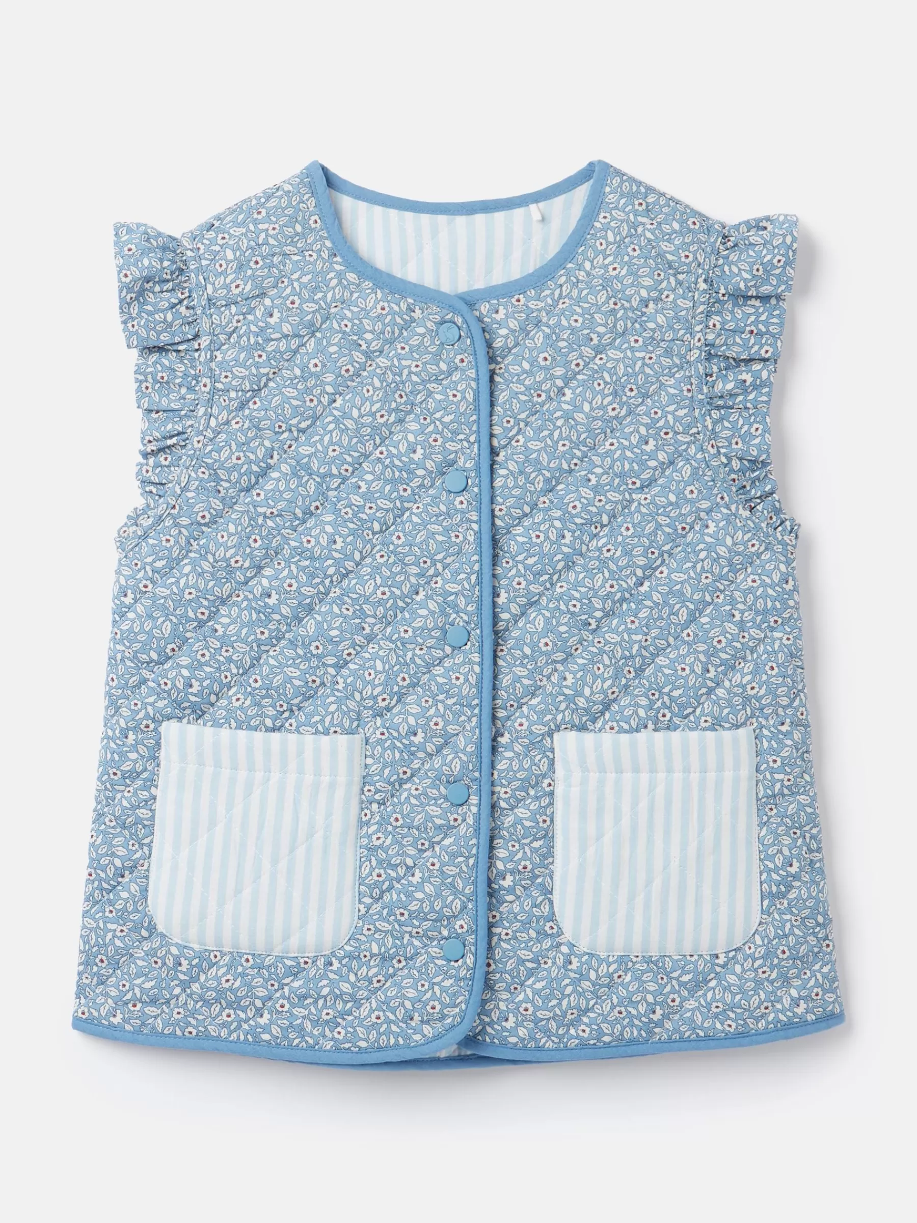 Joules Girls' Raye Blue Floral Reversible Print Quilted Gilet BlueFloral Discount