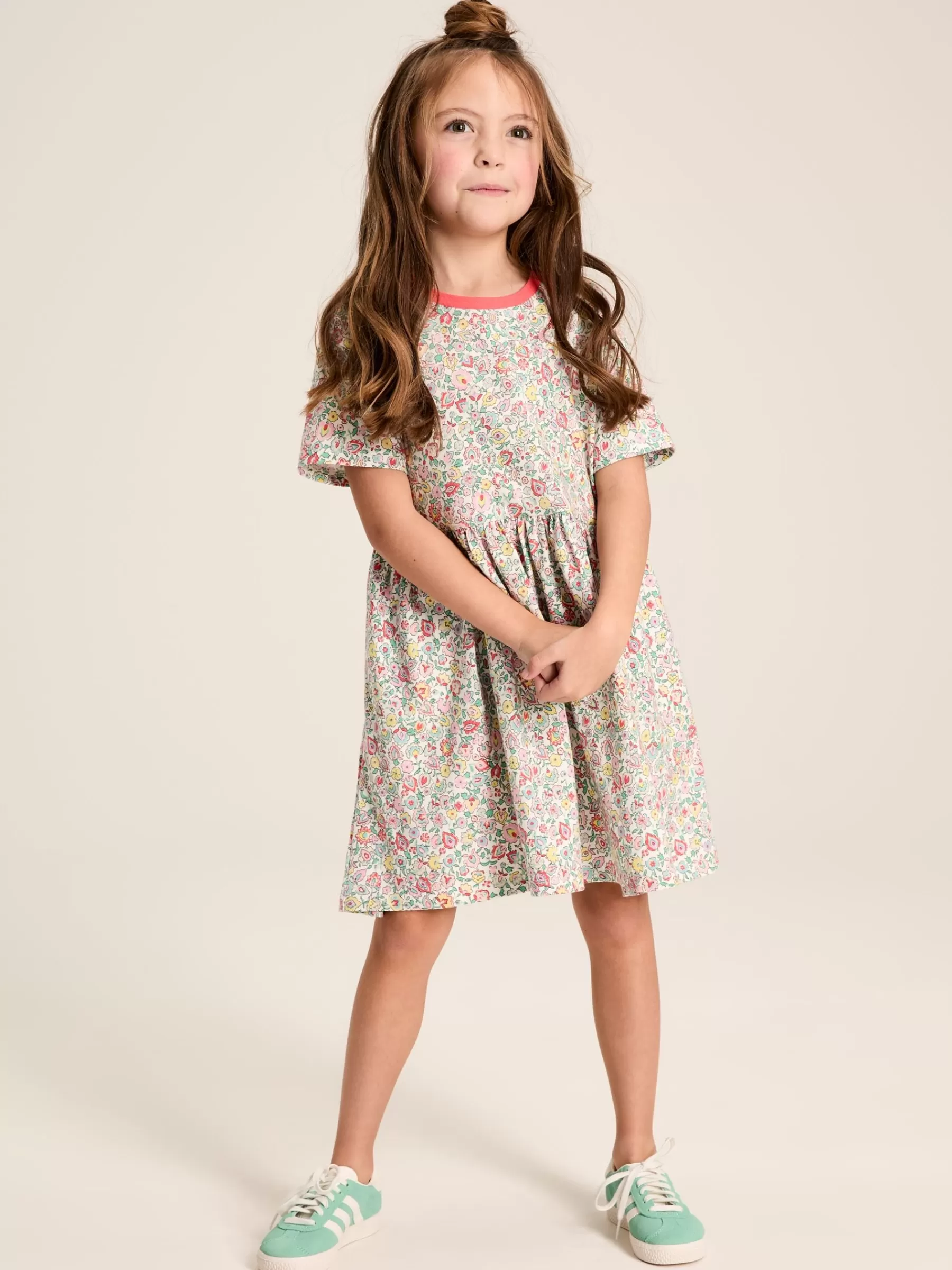 Joules Girls' Skye Multi Print Jersey T-Shirt Dress MultiPrint Flash Sale