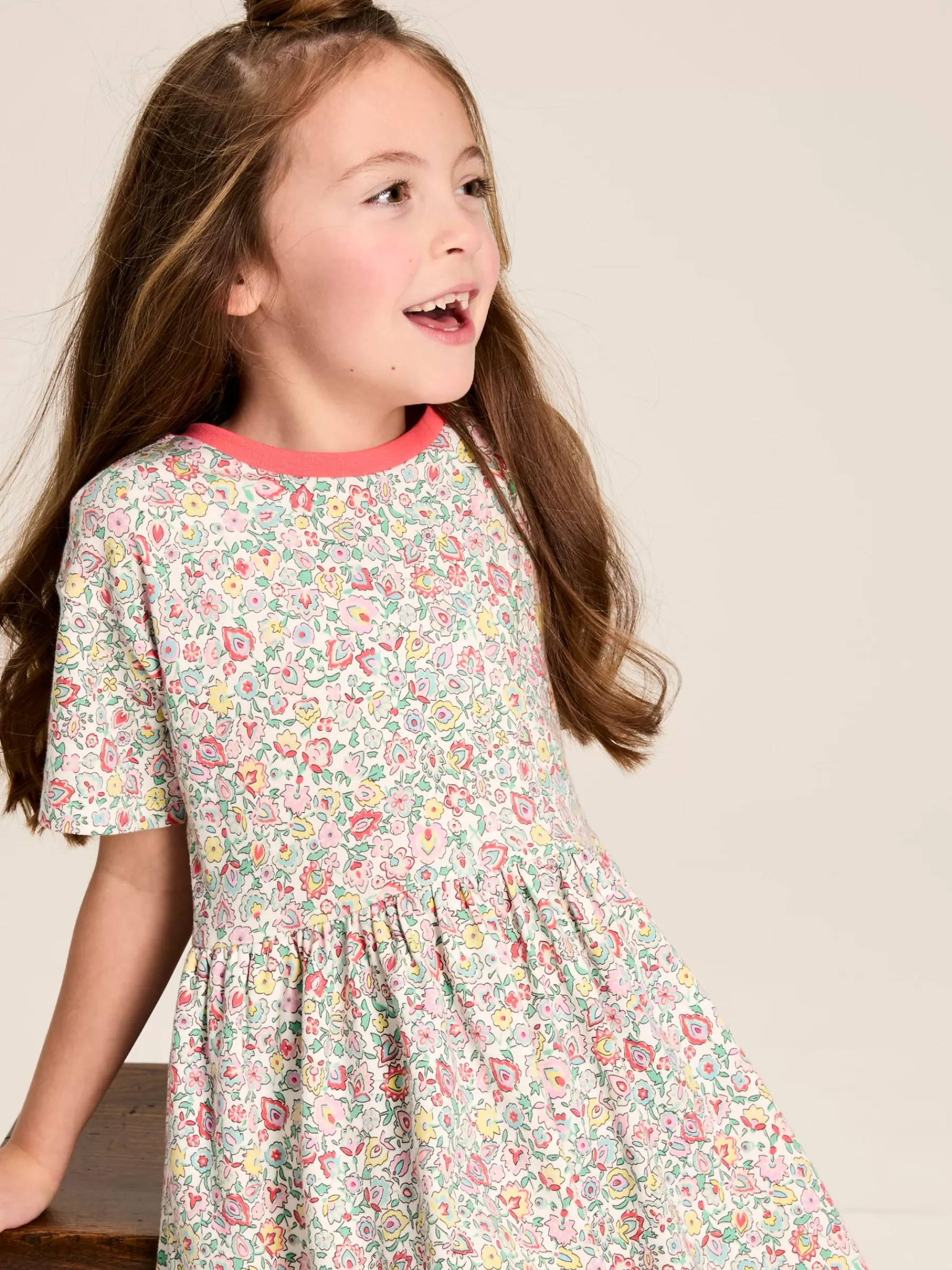 Joules Girls' Skye Multi Print Jersey T-Shirt Dress MultiPrint Flash Sale