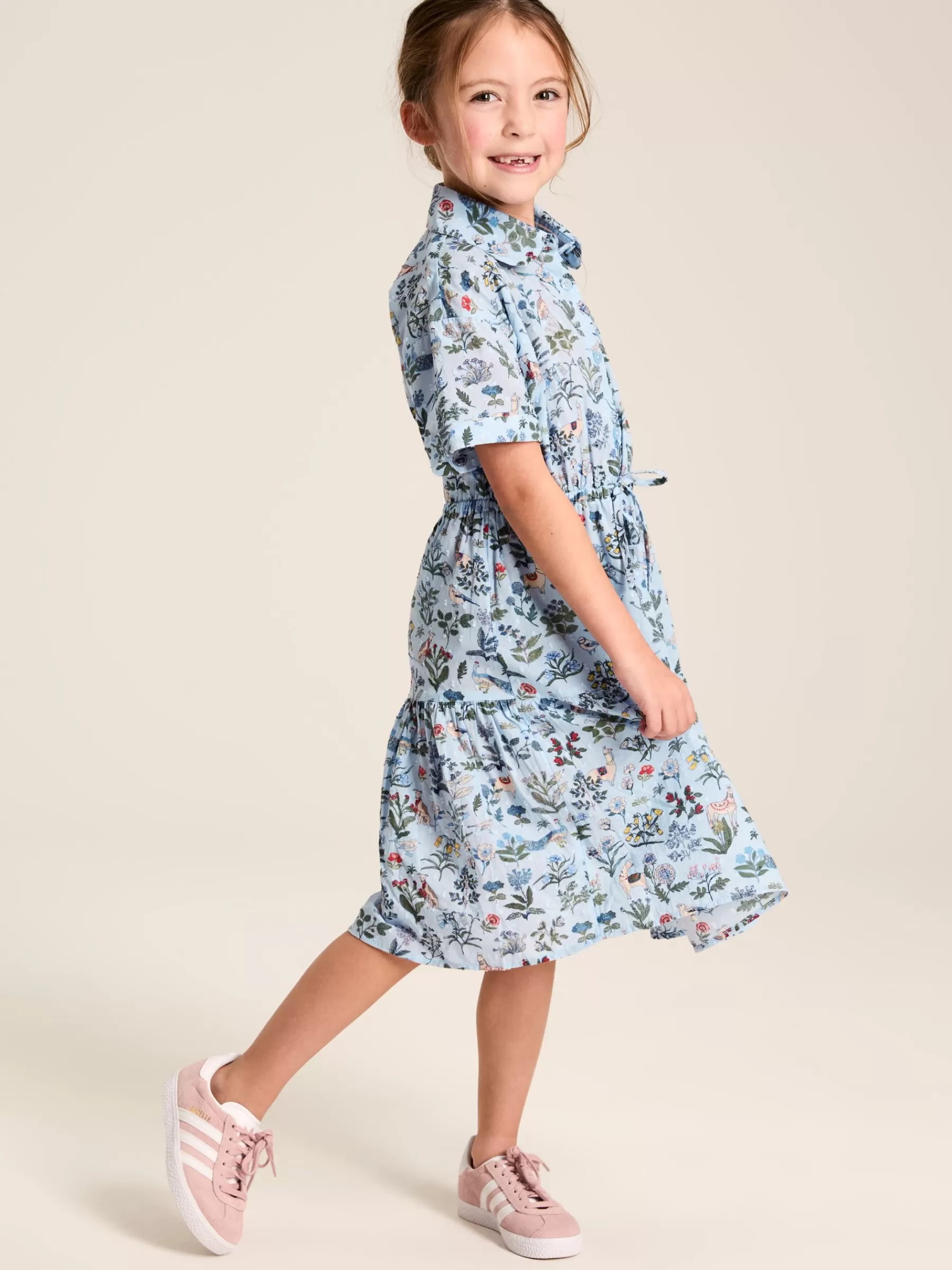 Joules Girls' Summer Textured Shirt Dress Blue Cheap