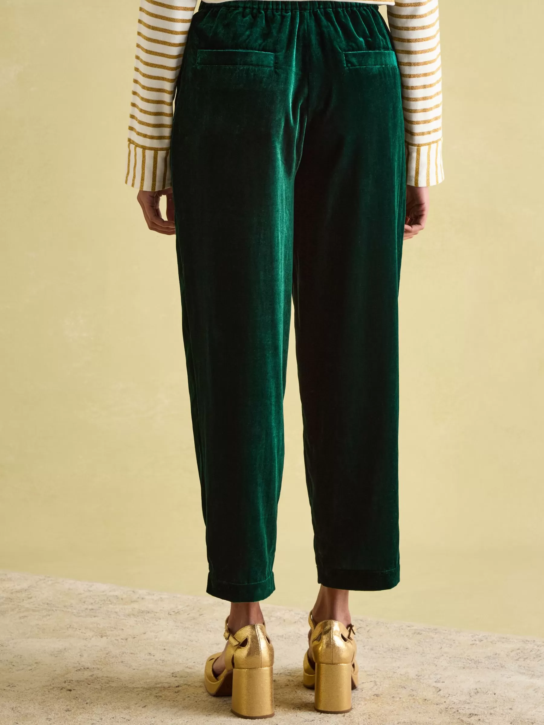 Joules Velvet Straight Leg Trousers Green Clearance