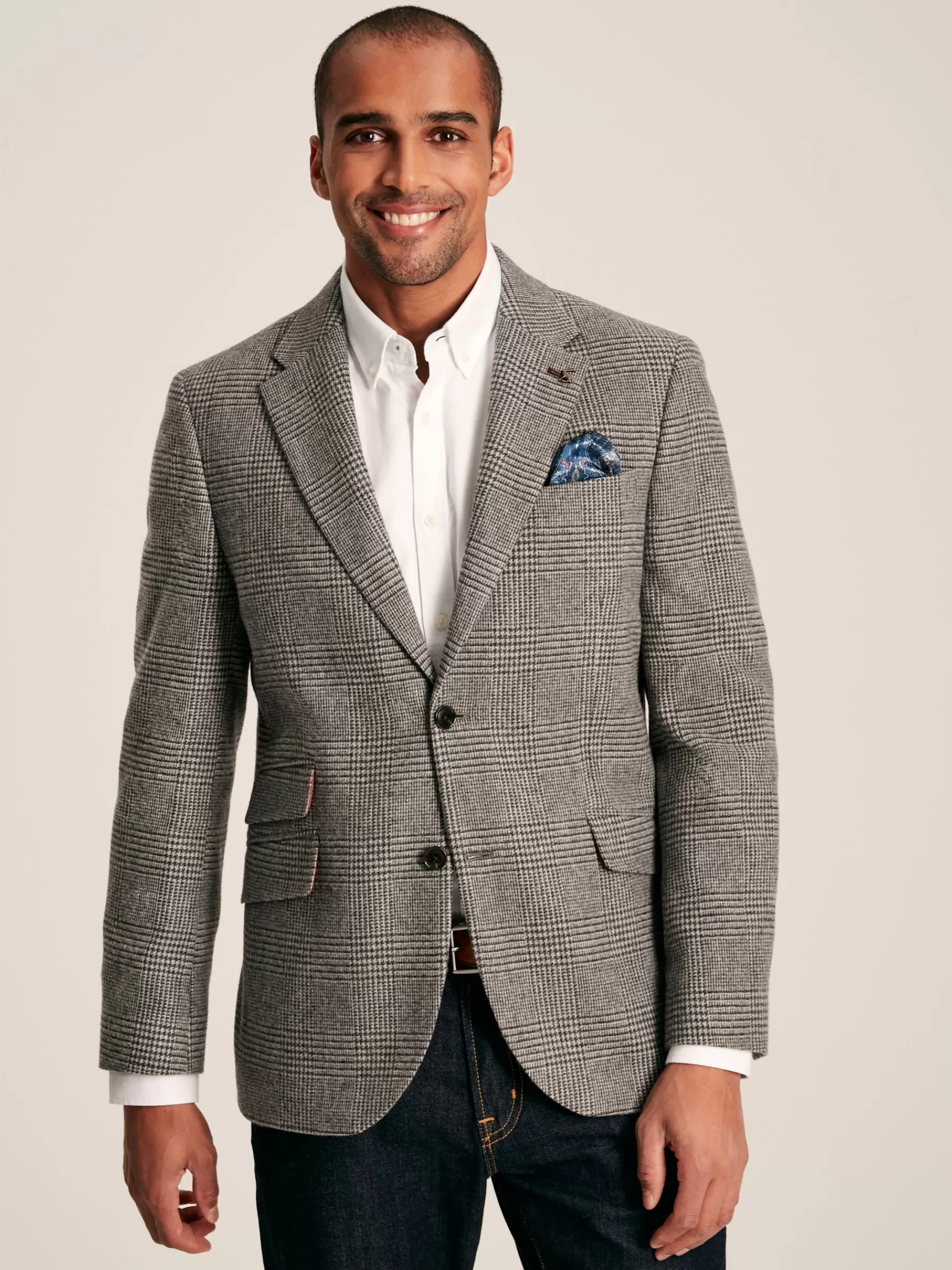 Joules Prince of Wales Check Slim Fit Blazer Grey Outlet