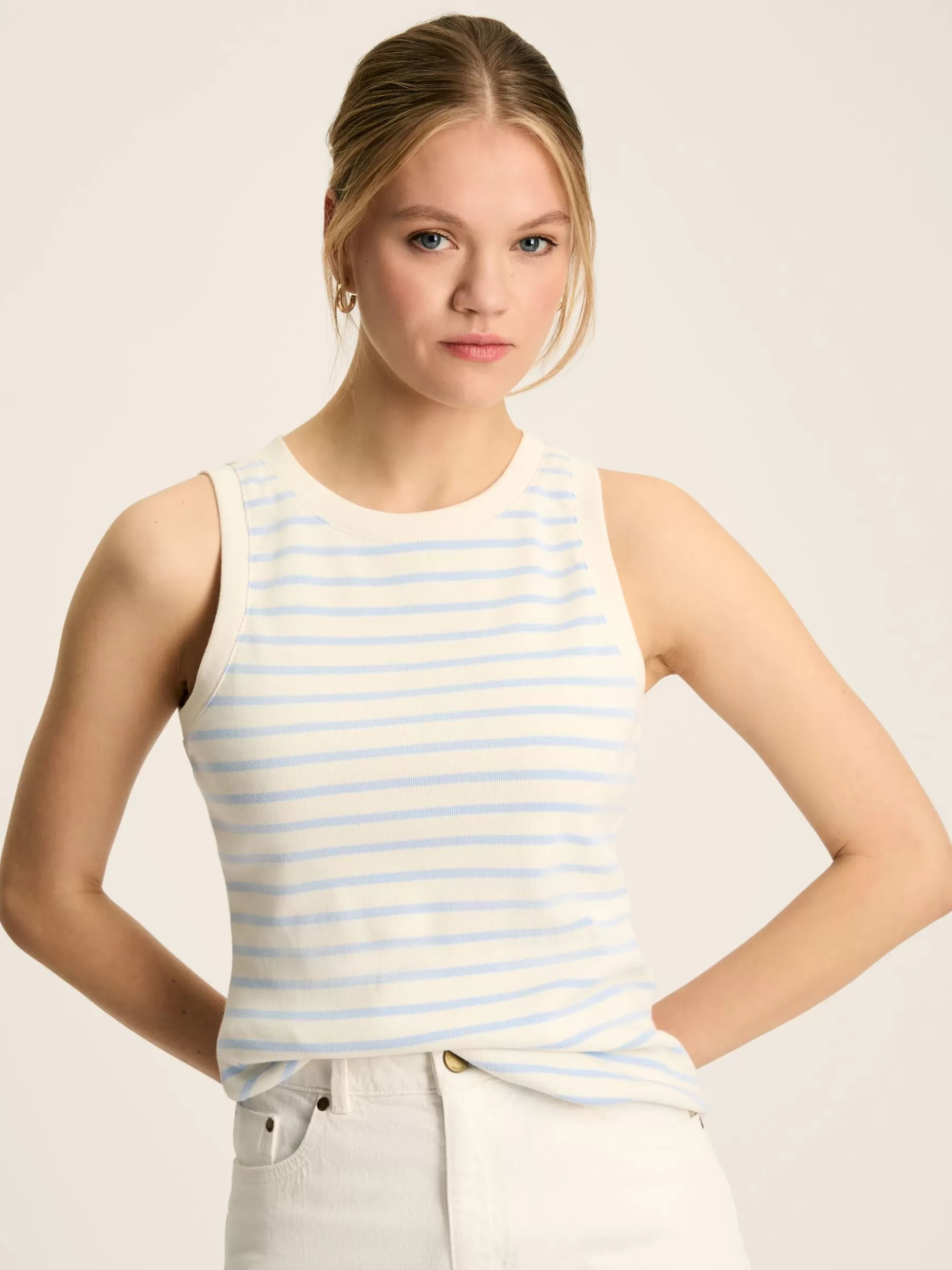 Joules Harbour Cream & Blue Striped Jersey Vest Cream&BlueStriped Sale