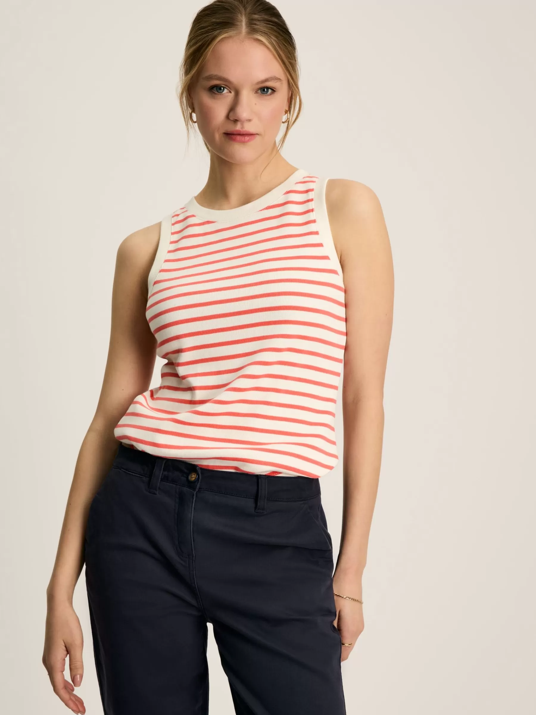 Joules Harbour Cream & Coral Striped Jersey Vest Cream&CoralStriped Store