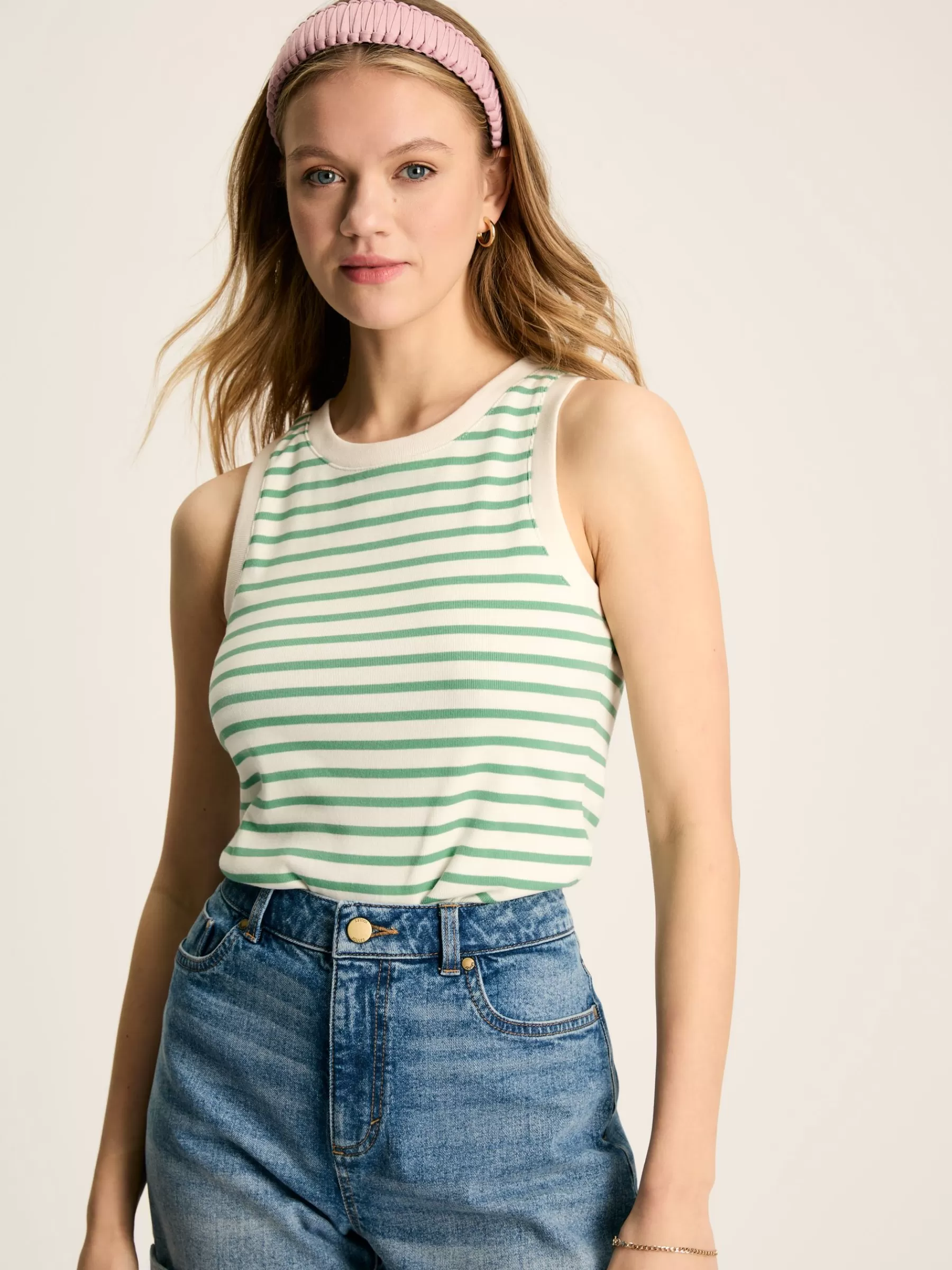 Joules Harbour Cream & Green Striped Jersey Vest Cream&GreenStriped Best Sale