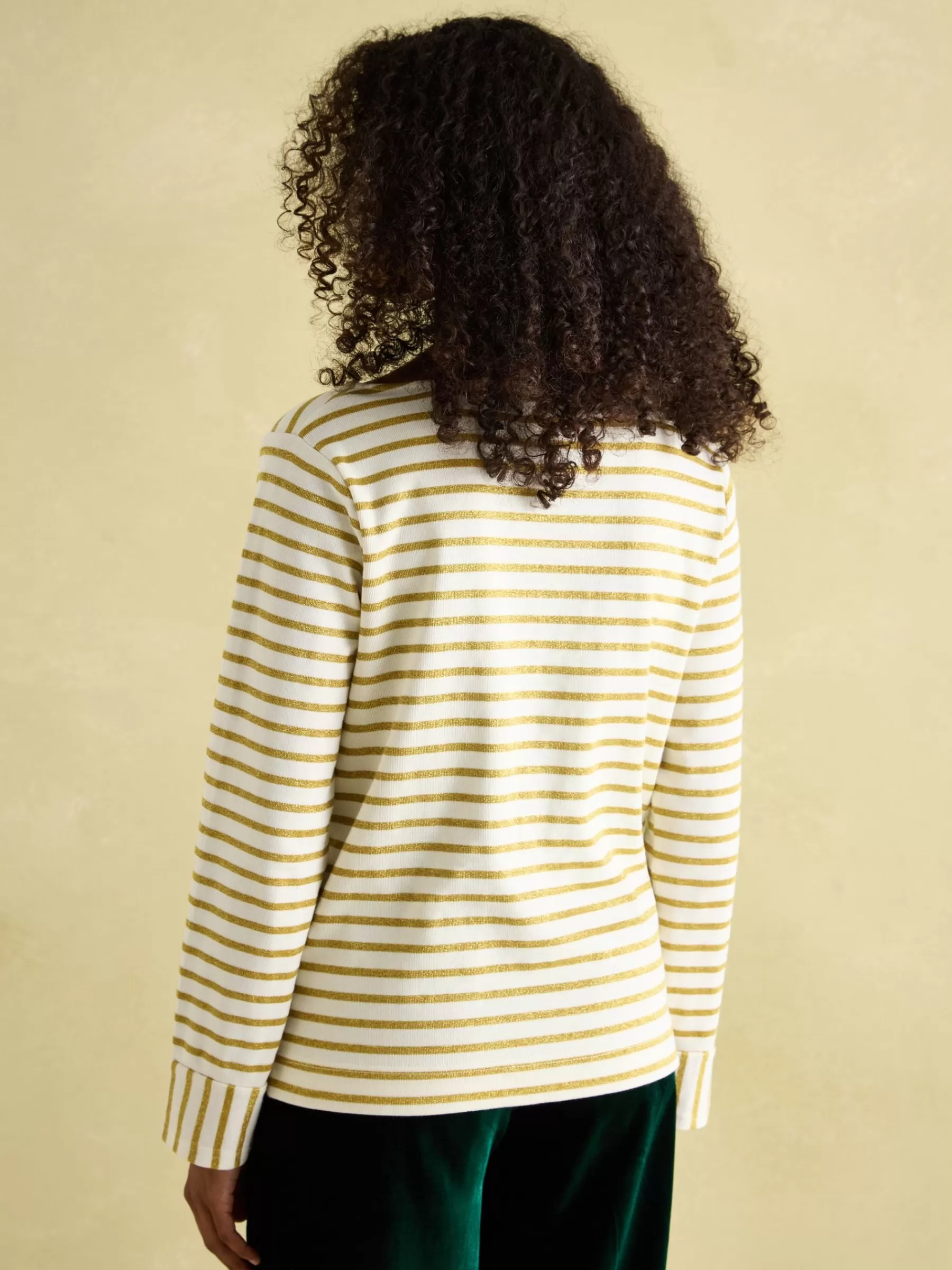 Joules Harbour V-Neck Jersey Top Cream/Gold Sale