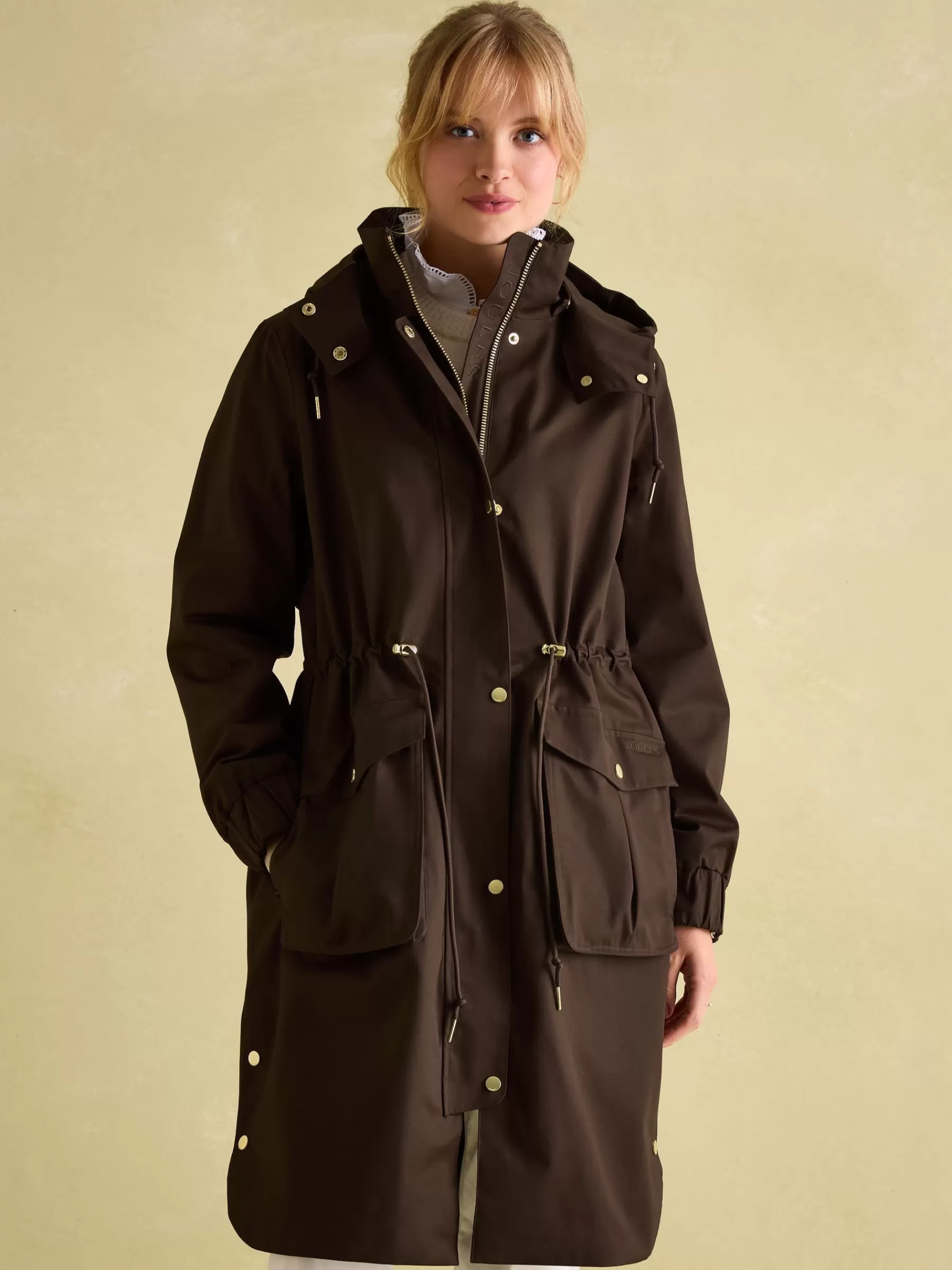 Joules Harpsden Waterproof Long Raincoat with Hood Brown Outlet