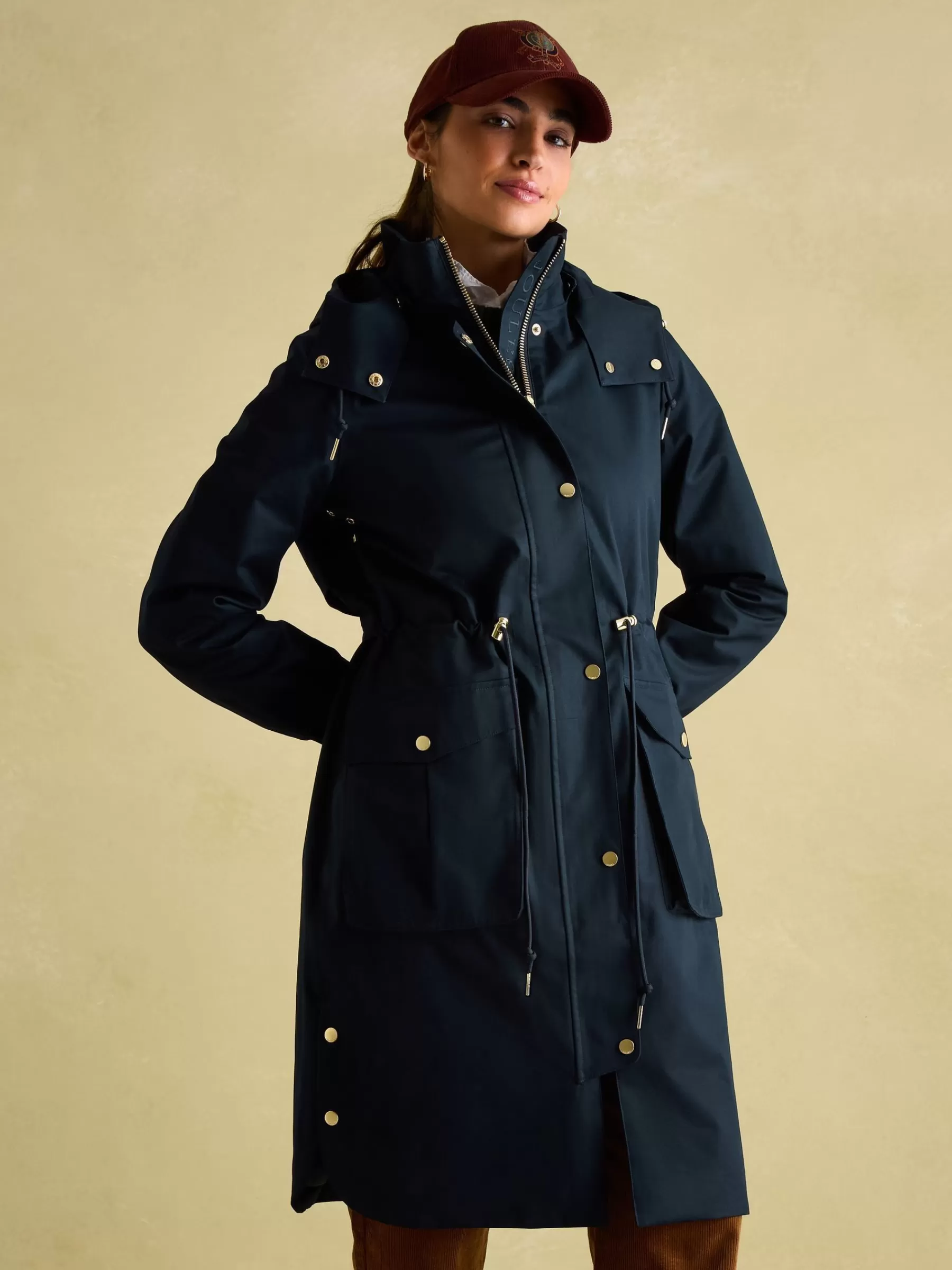 Joules Harpsden Navy Blue Waterproof Long Raincoat with Hood NavyBlue Clearance