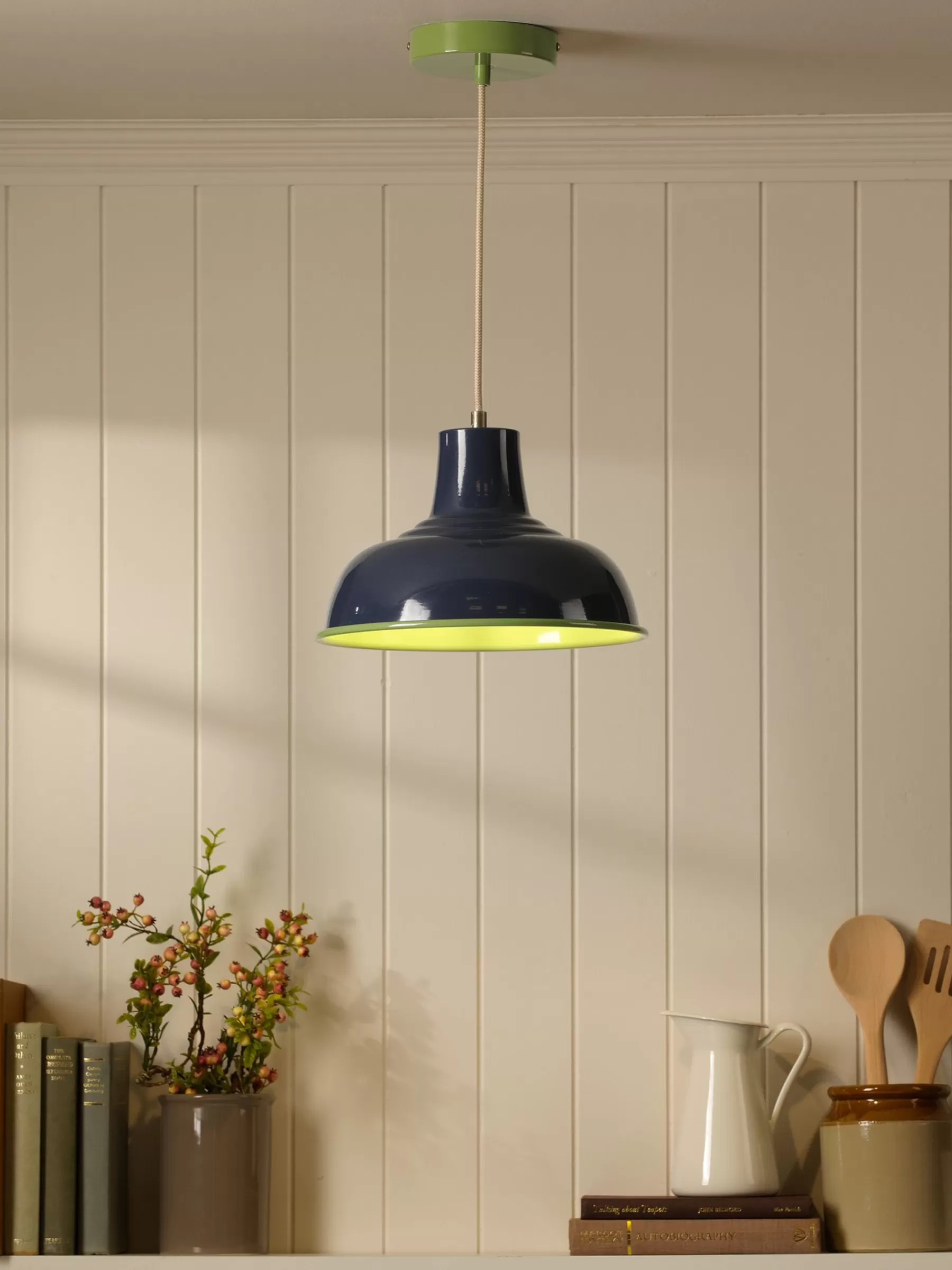 Joules Hatfield Navy & Green Industrial-Style Pendant Light Navy&Green Clearance