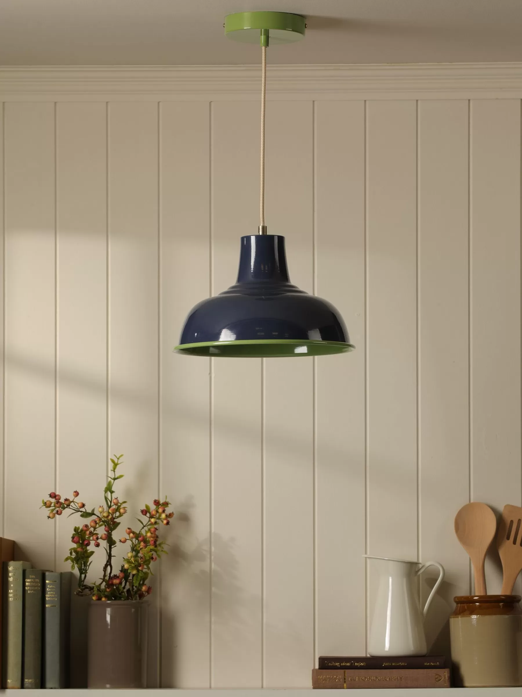 Joules Hatfield Navy & Green Industrial-Style Pendant Light Navy&Green Clearance