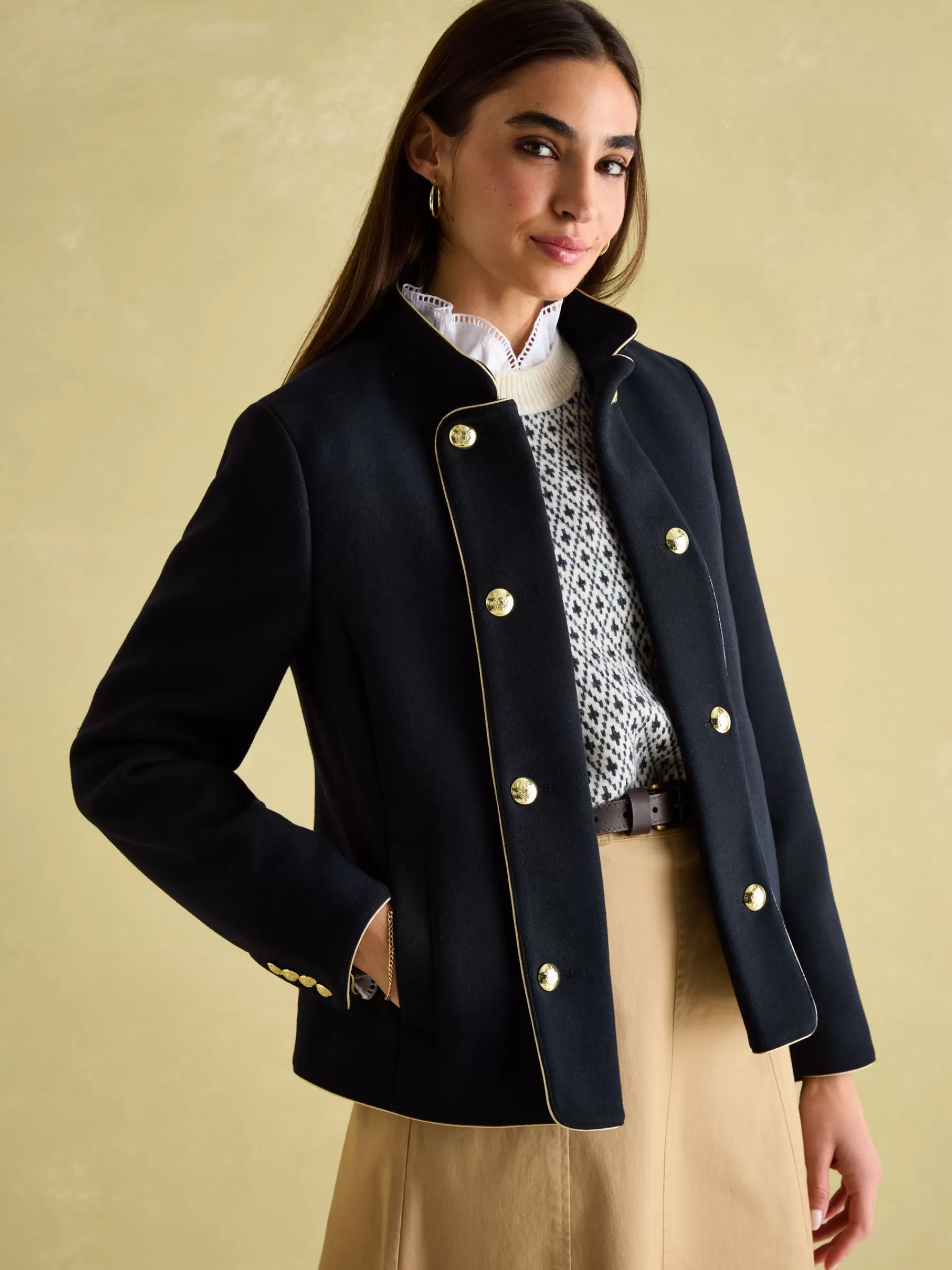 Joules Hazelmere Wool Blend Band Jacket Navy Store