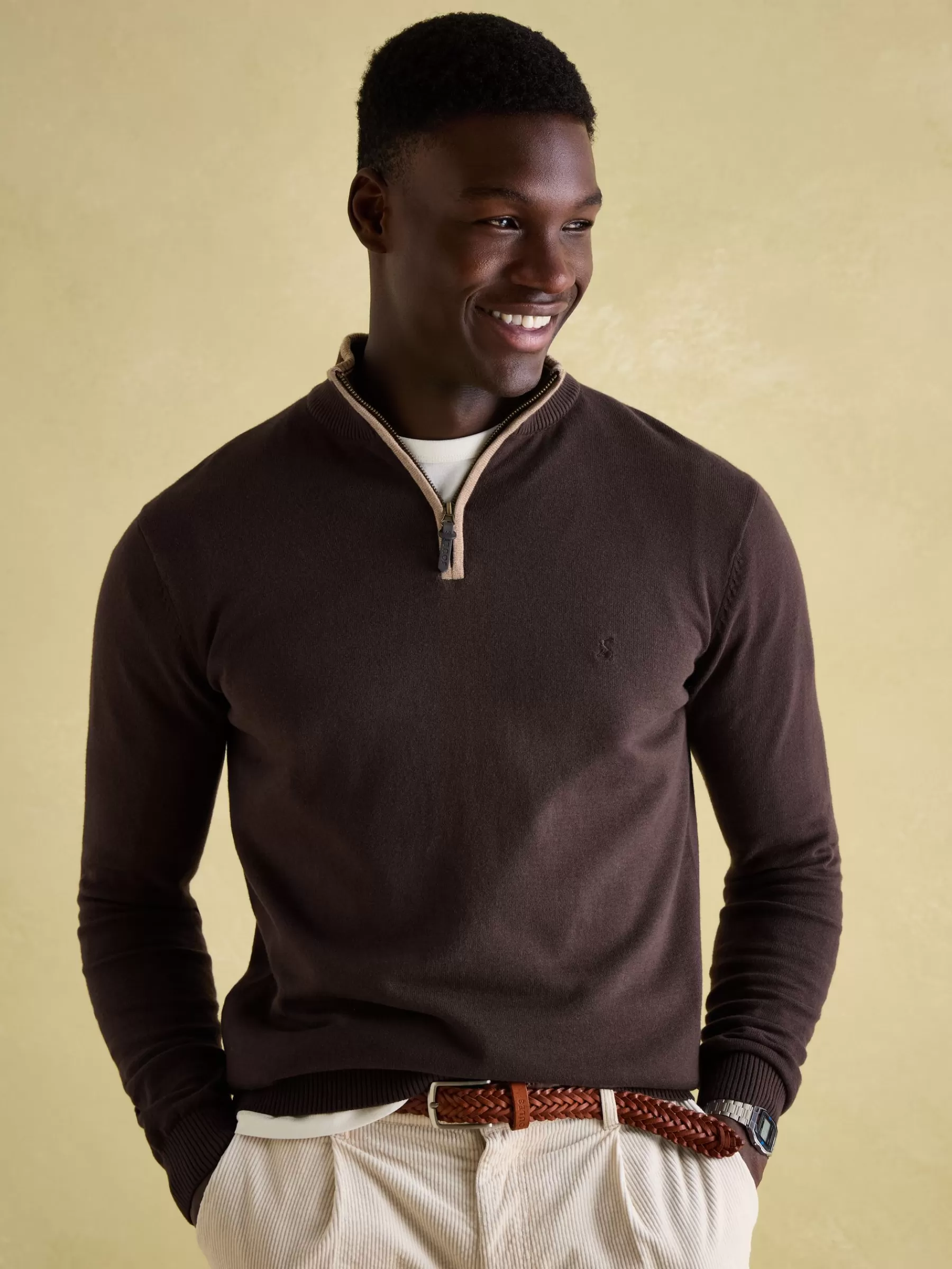 Joules Hillside Quarter Zip Knit Jumper Brown Best Sale