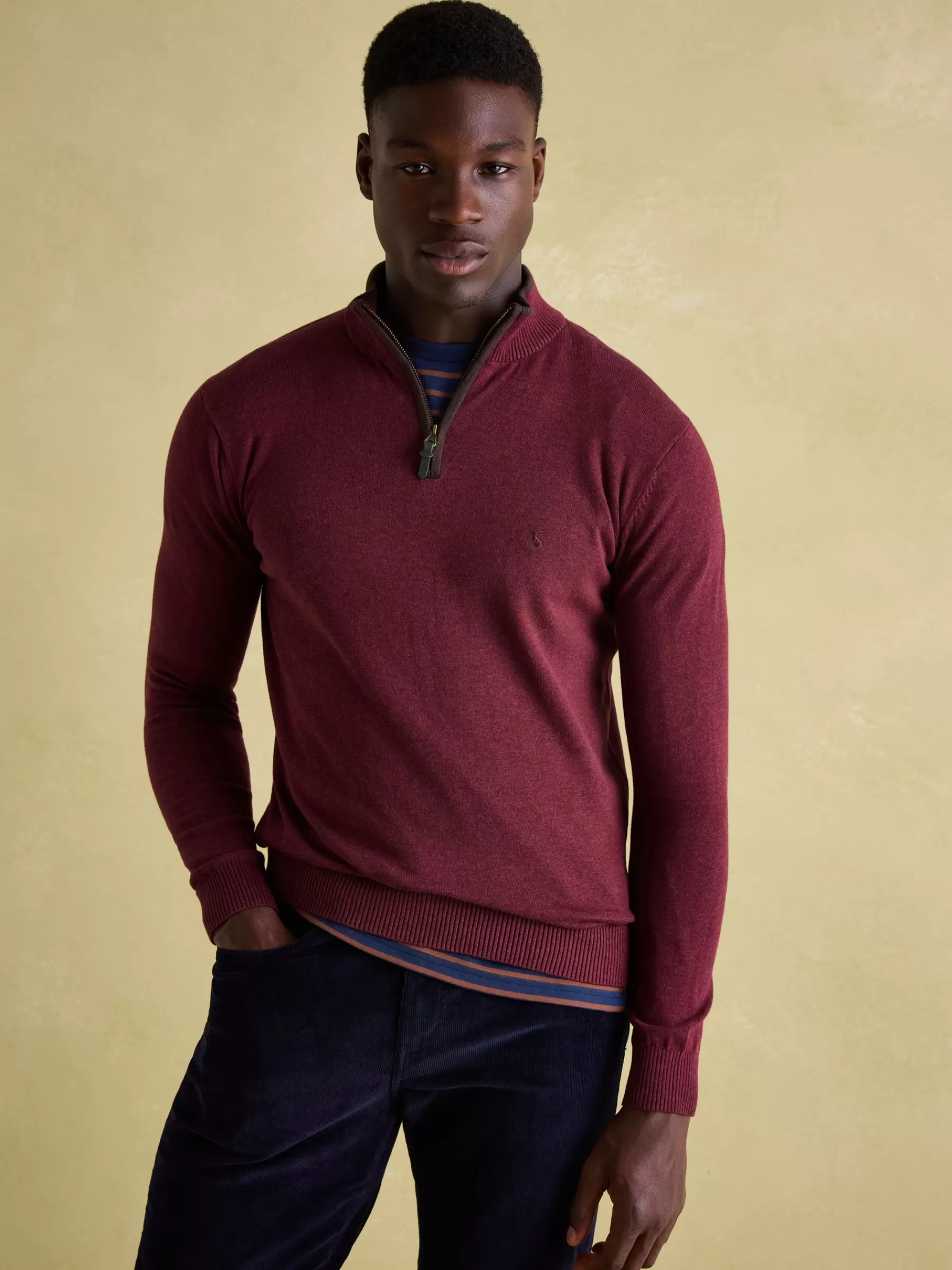 Joules Hillside Quarter Zip Knit Jumper Burgundy Online