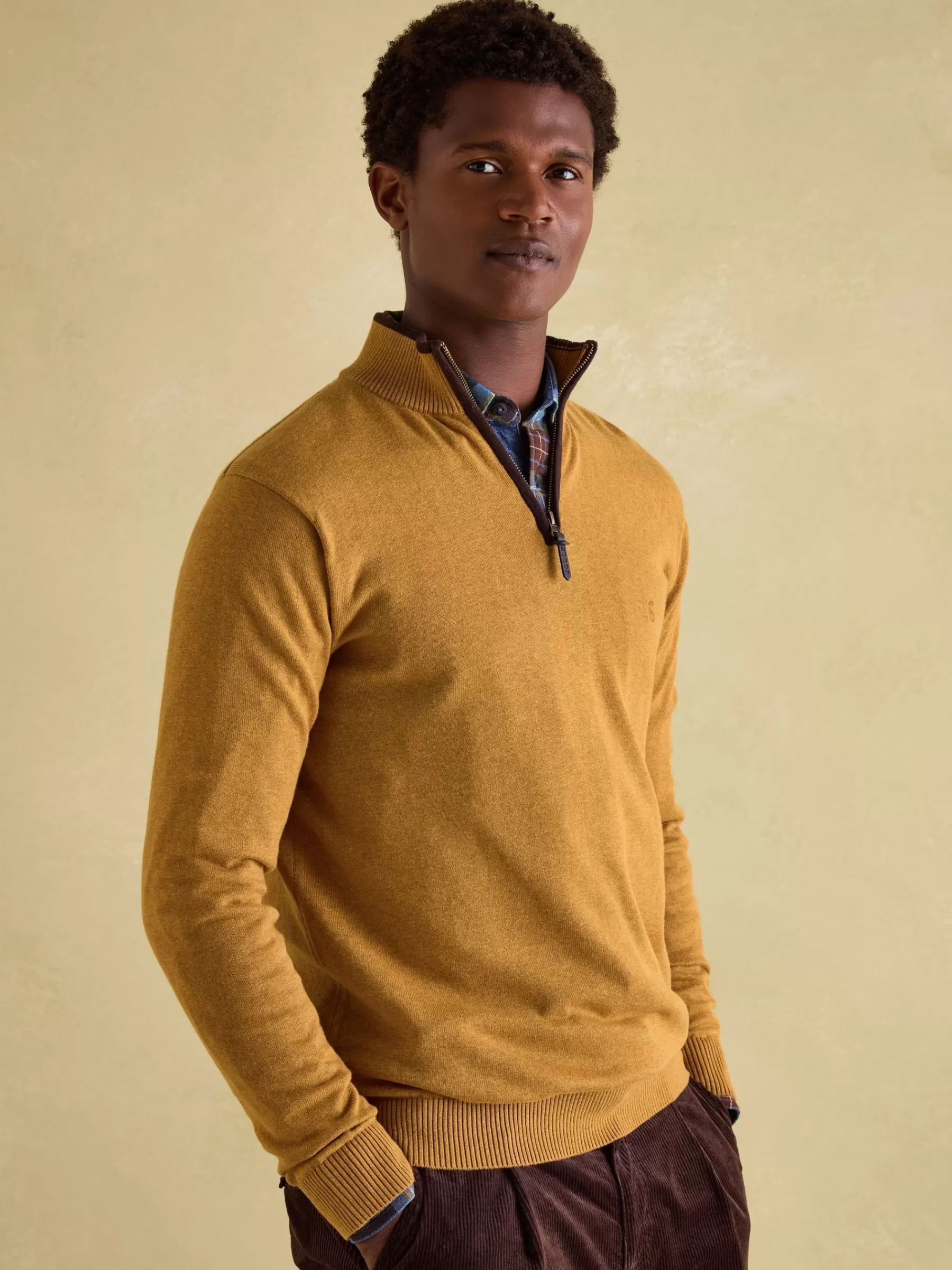 Joules Hillside Dark Yellow Quarter Zip Knit Jumper DarkYellow Best