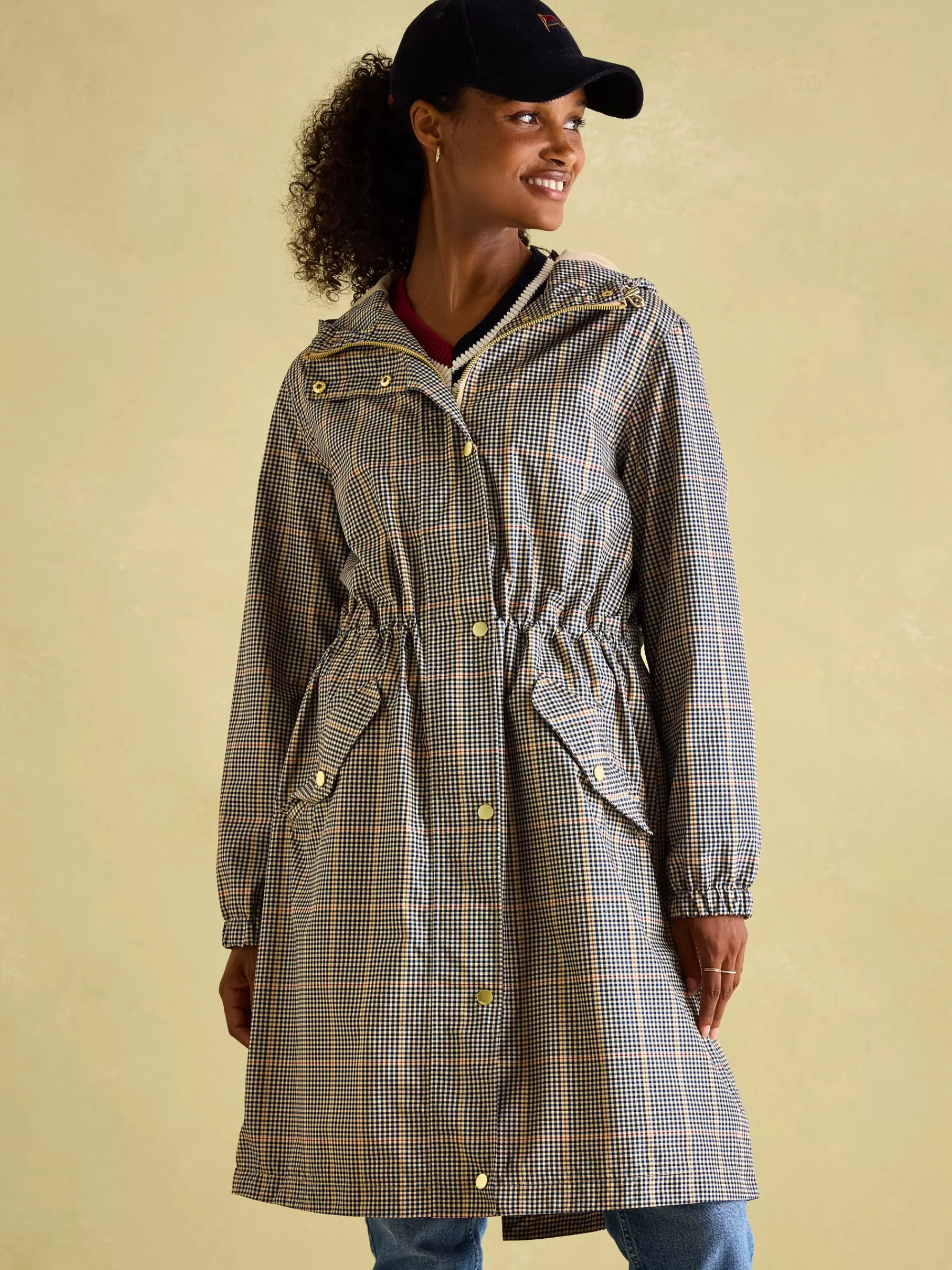 Joules Holkham Brown Check Waterproof Packable Raincoat With Hood BrownCheck Best Sale