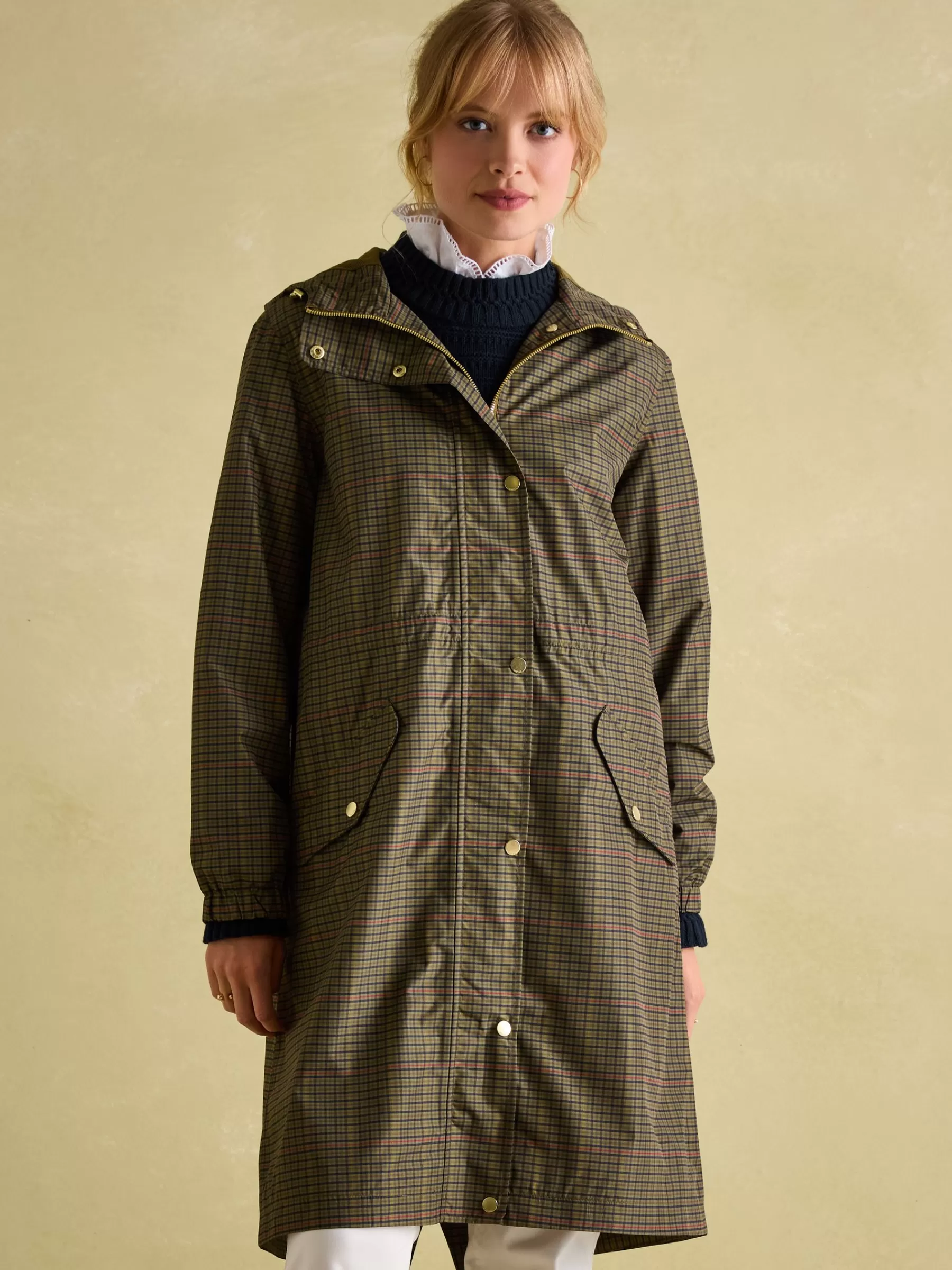 Joules Holkham Khaki Green Check Waterproof Packable Raincoat With Hood KhakiGreenCheck Sale