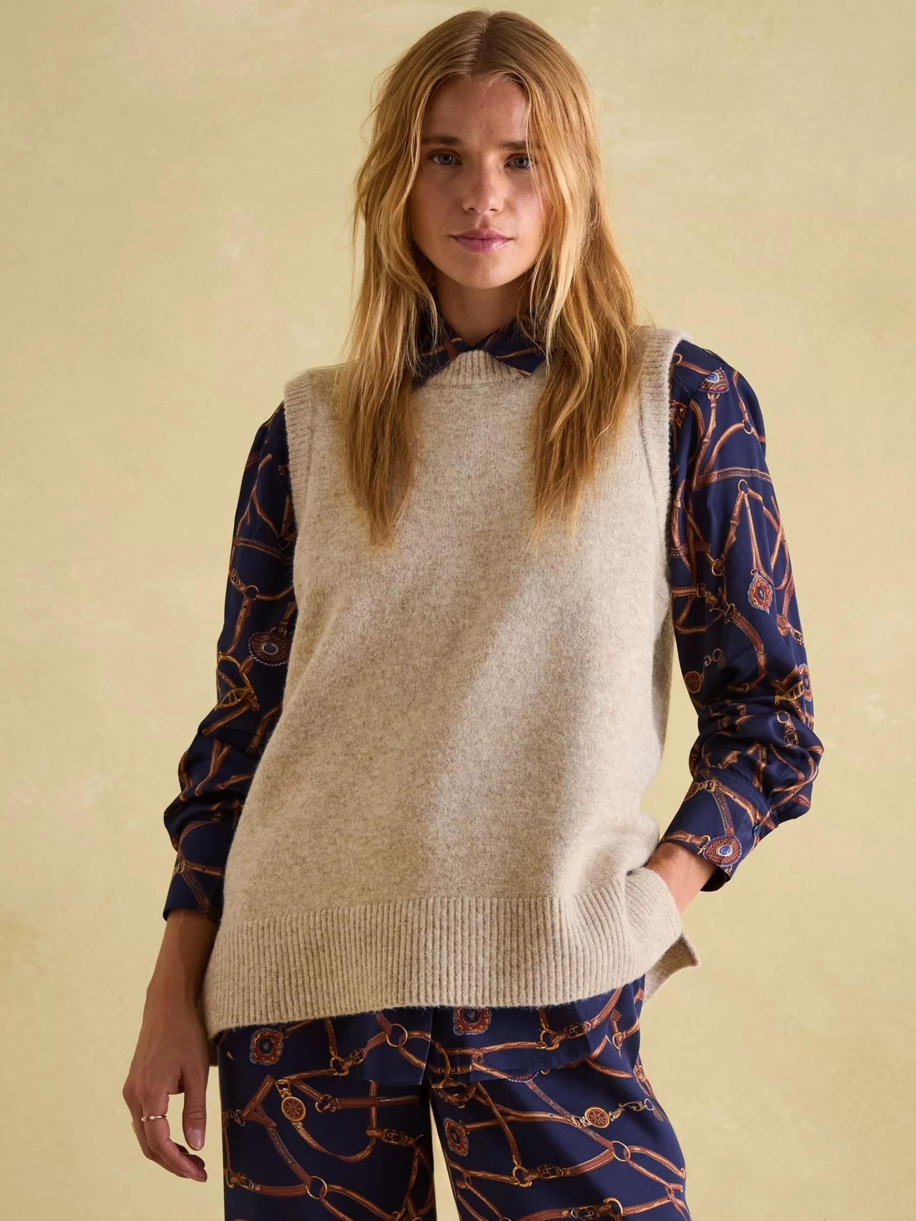 Joules Holly Longline Knitted Vest Camel Shop