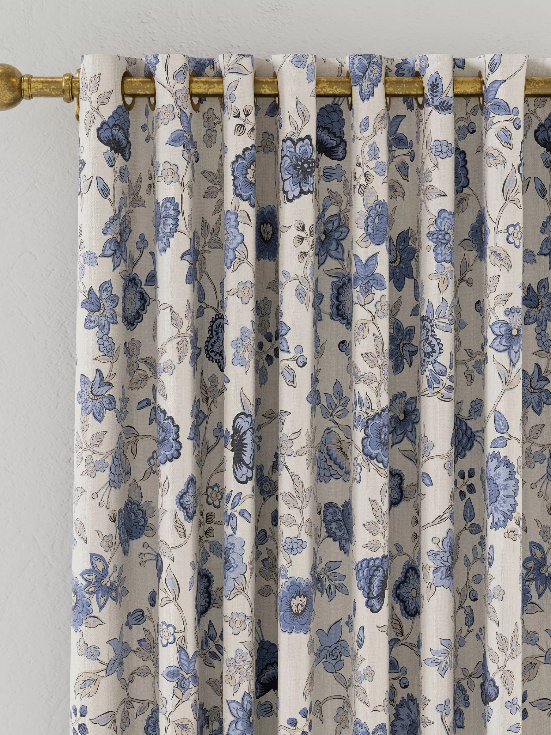 Joules Indienne Floral Set of 2 Blackout Eyelet Curtains Blue Discount