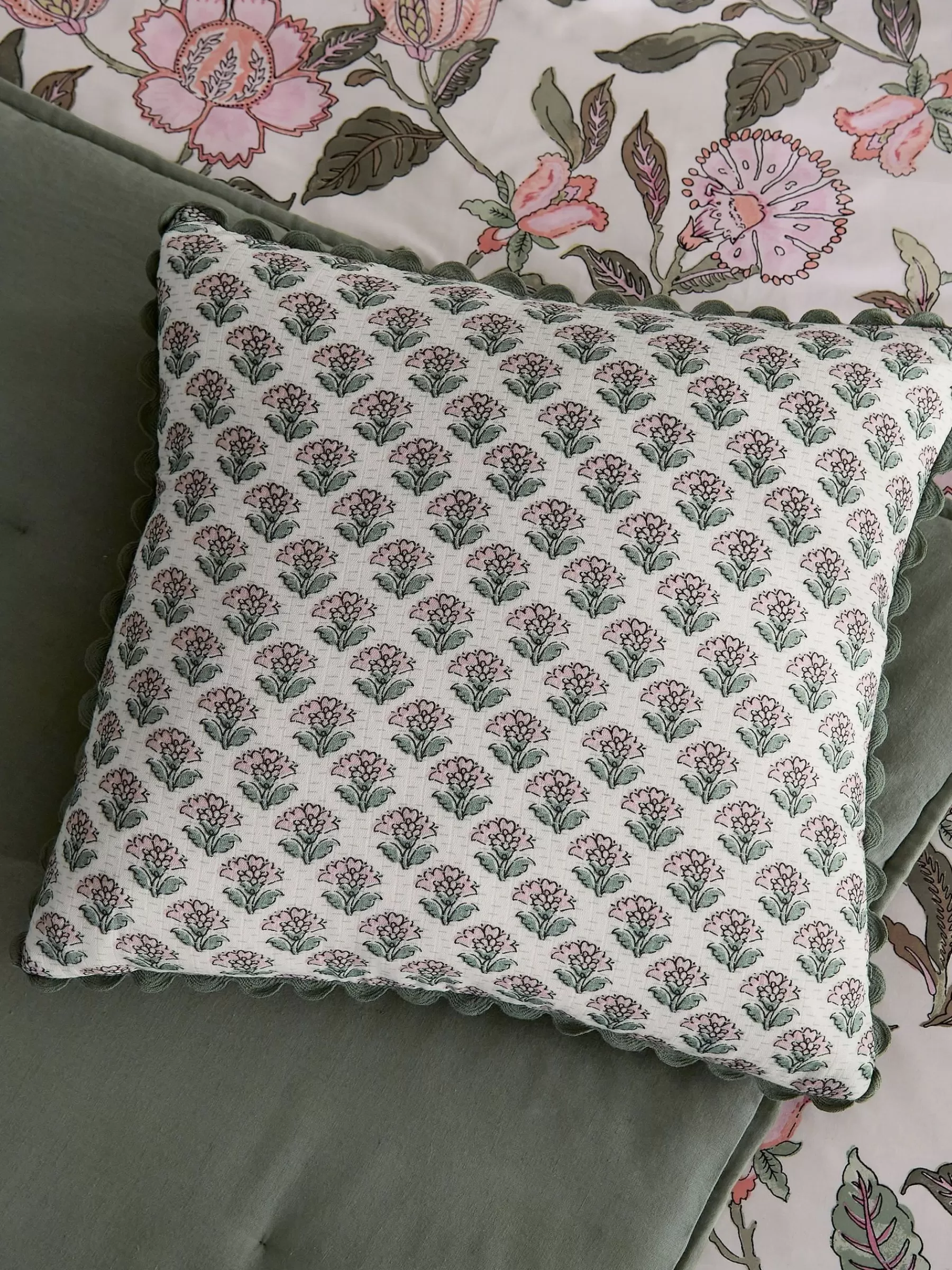 Joules Indienne 100% Cotton Printed Cushion Green Hot