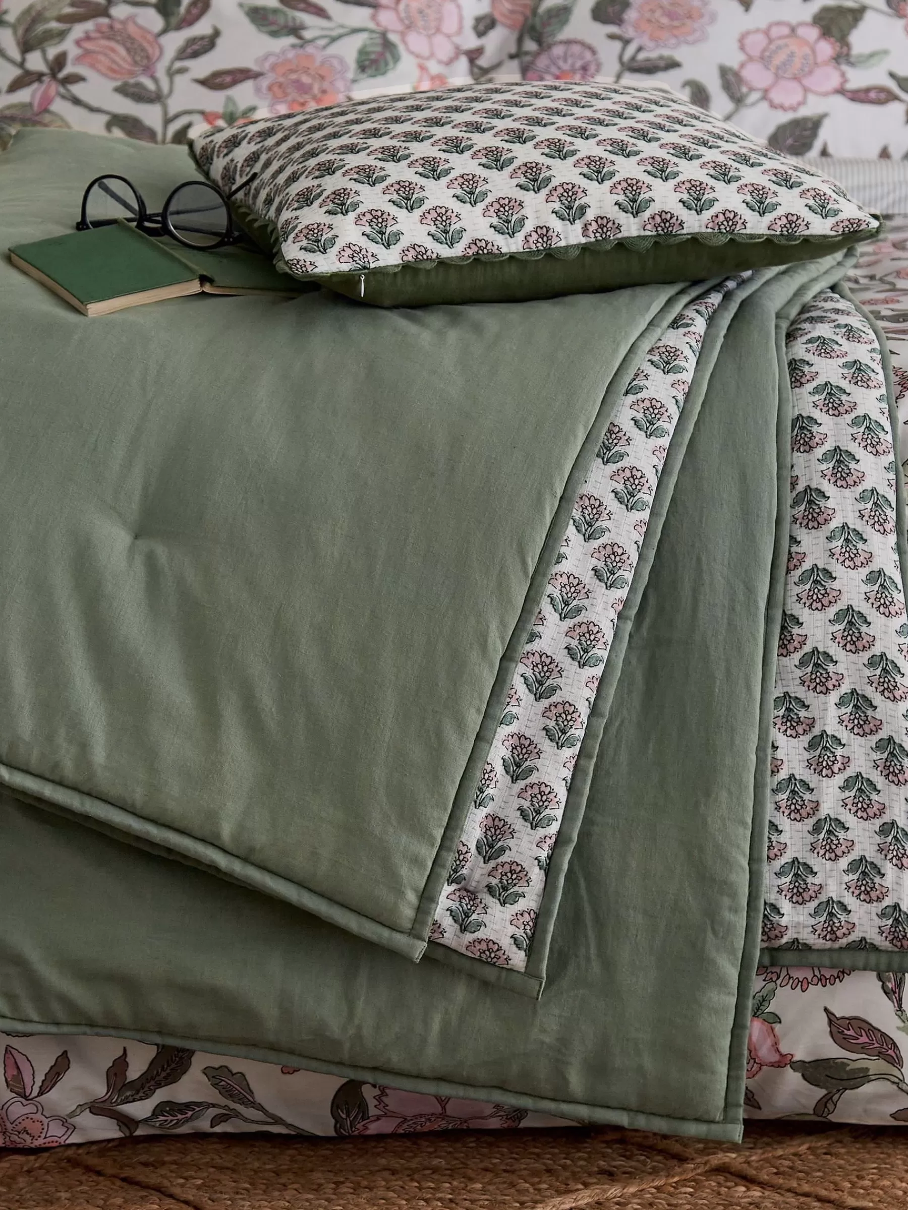 Joules Indienne 100% Cotton Printed Cushion Green Hot