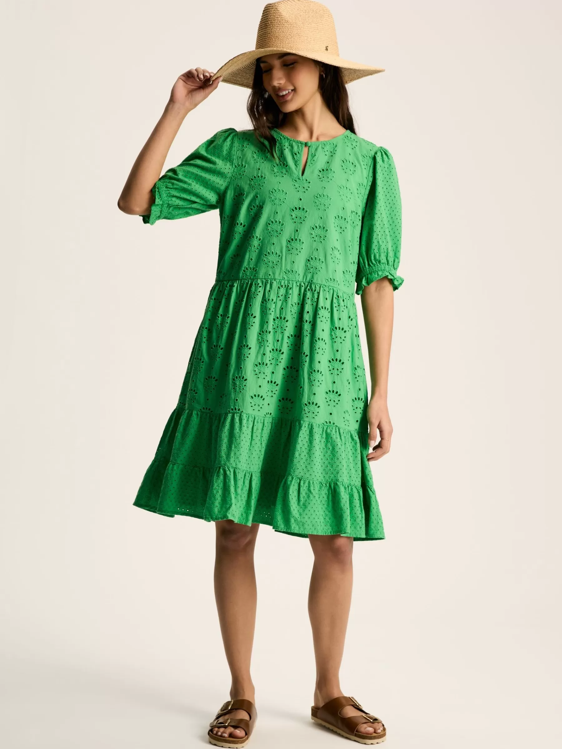 Joules Isabel Cotton Broderie Dress Green Discount