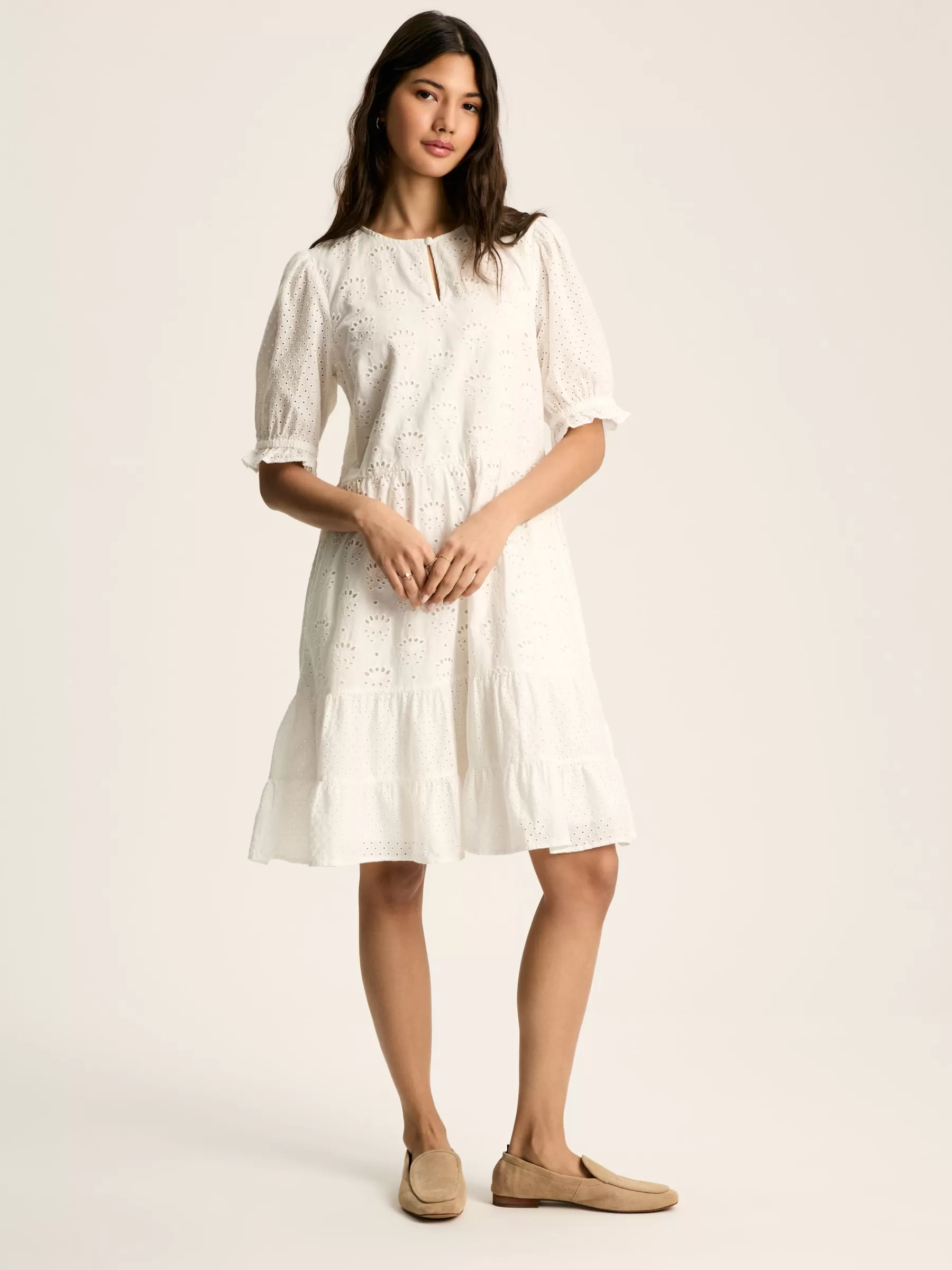 Joules Isabel Cotton Broderie Dress White Hot