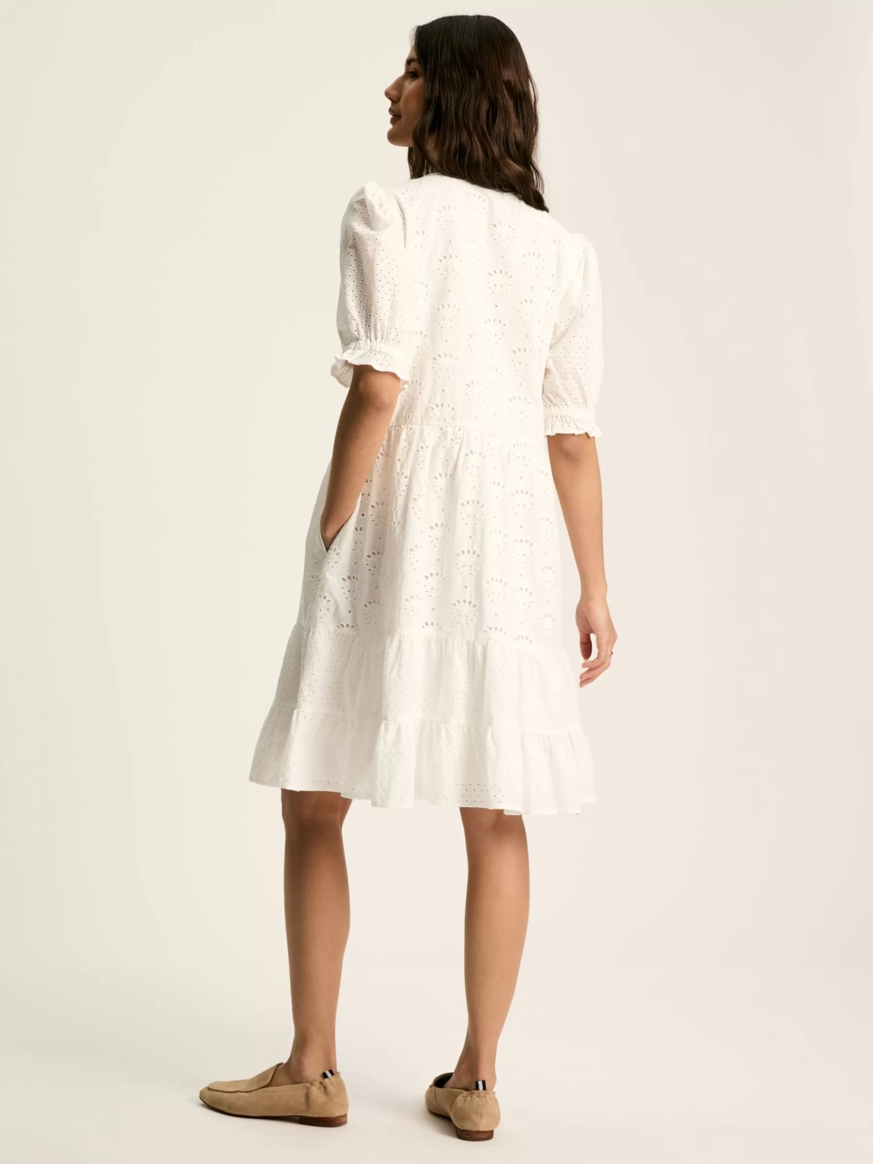 Joules Isabel Cotton Broderie Dress White Hot