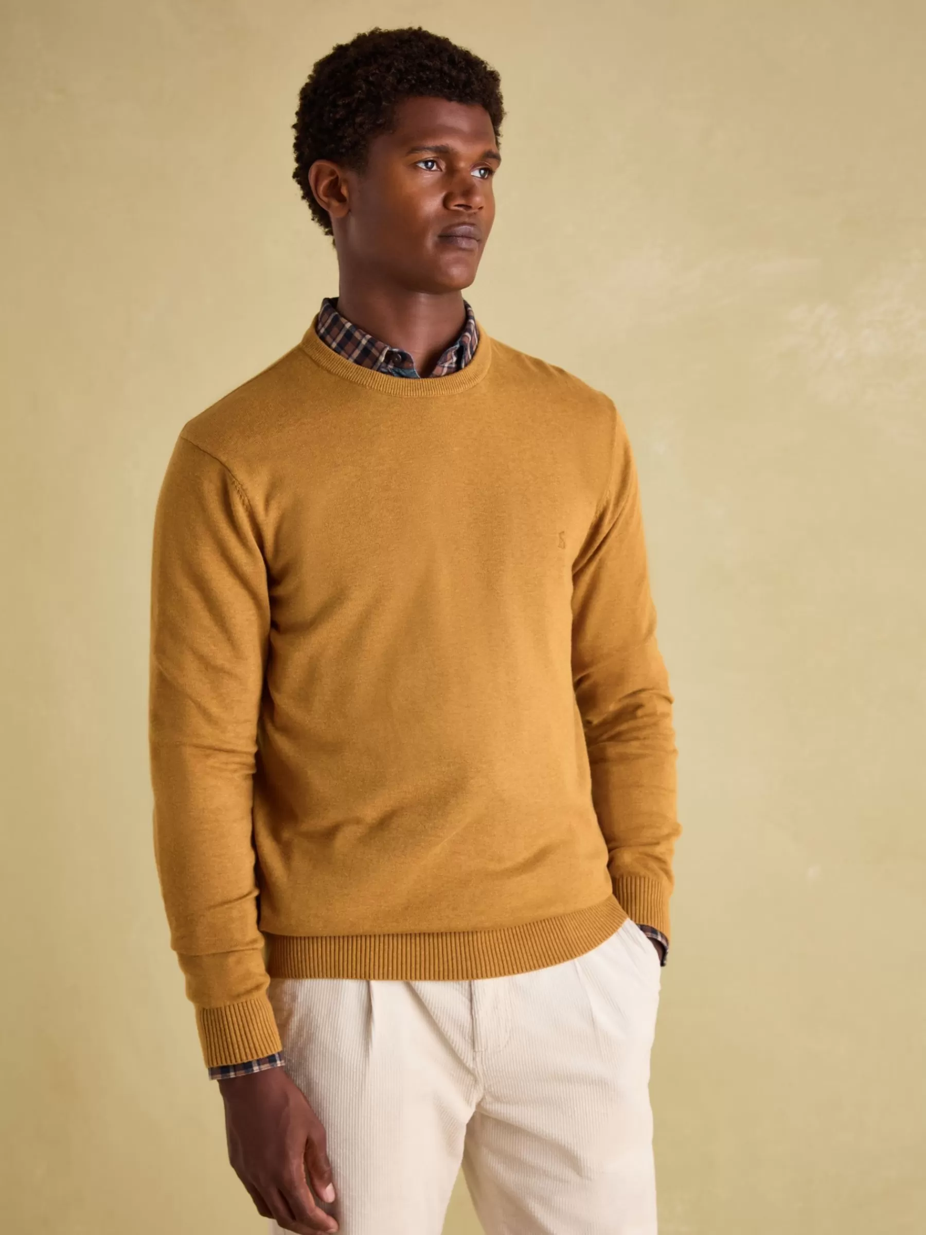 Joules Jarvis Dark Yellow Crew Neck Knitted Jumper DarkYellow Clearance