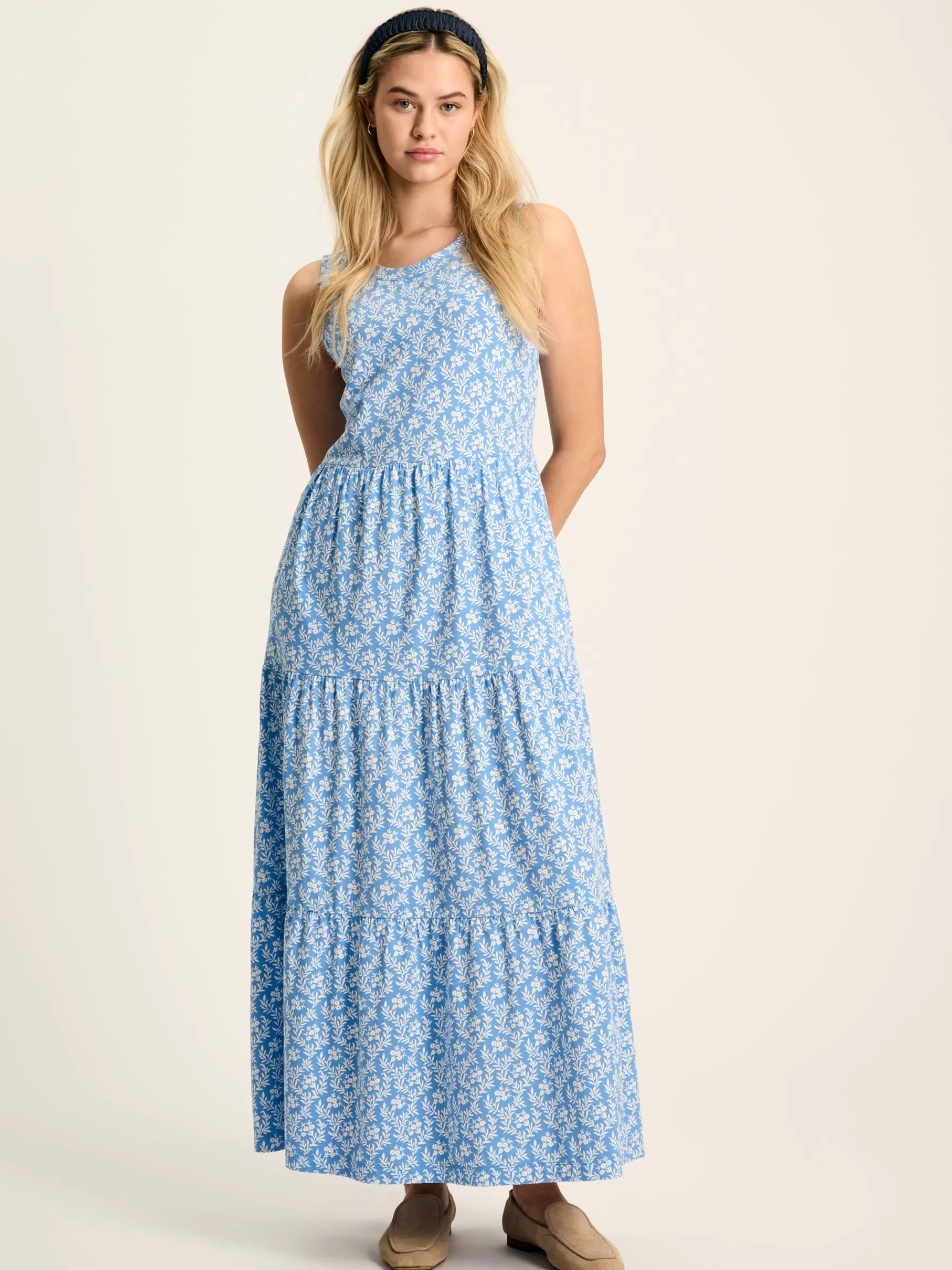 Joules Jayne Jersey Tiered Dress Blue Outlet