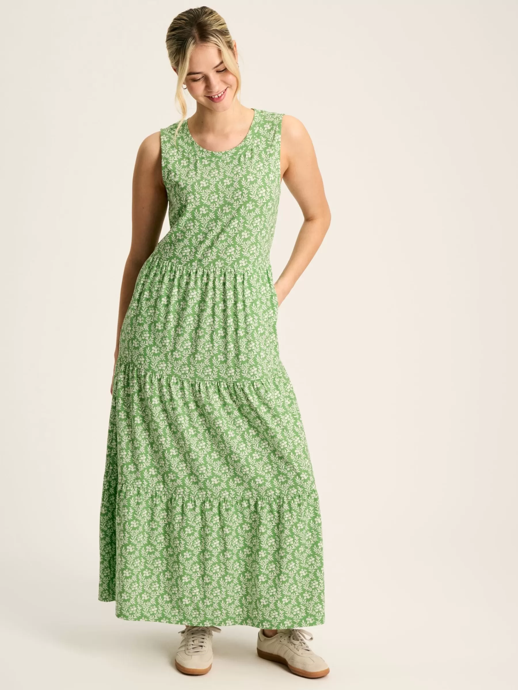 Joules Jayne Jersey Tiered Dress Green Shop