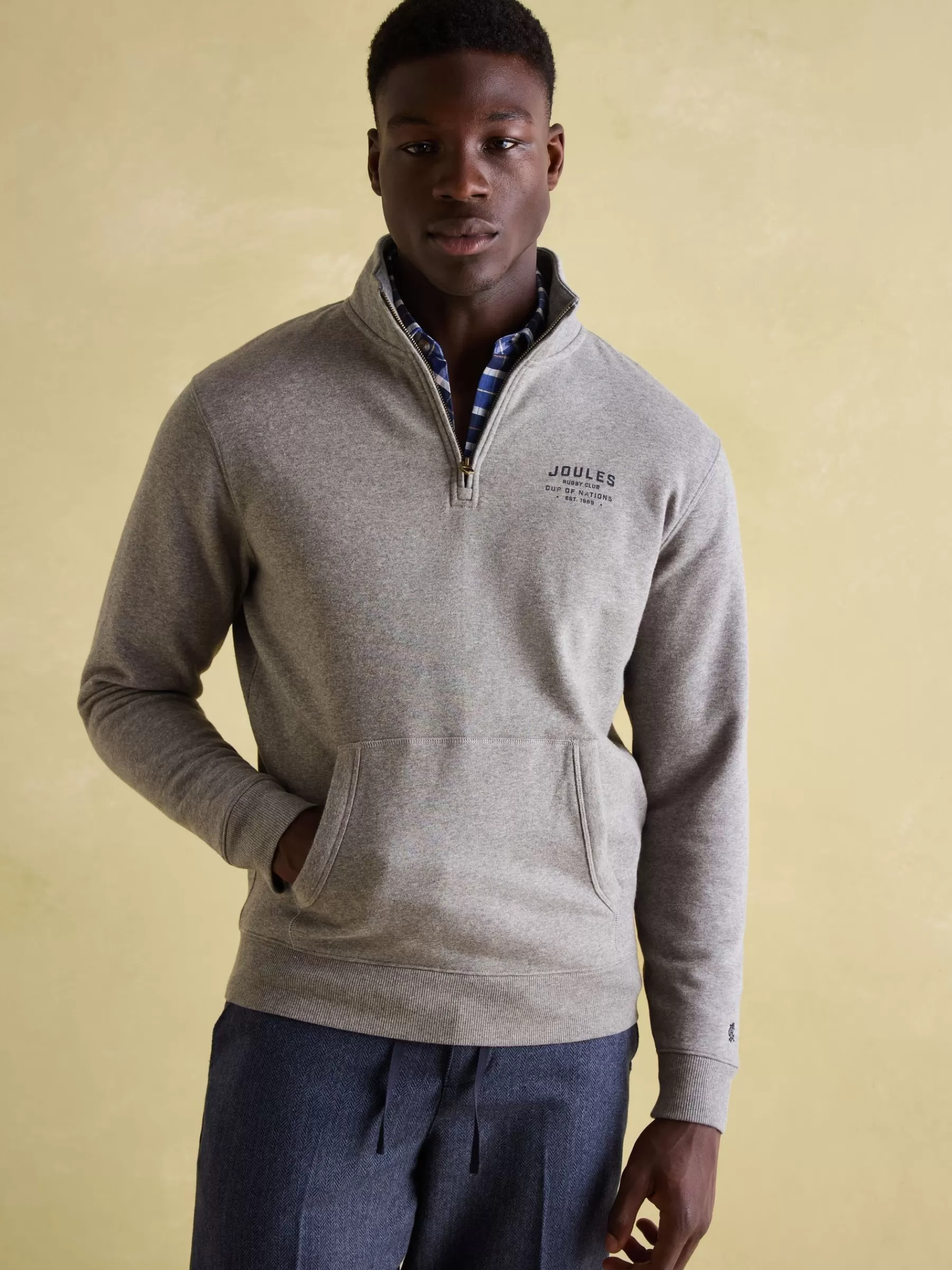 Joules Jenkins Grey Marl Quarter Zip Graphic Sweatshirt GreyMarl Best