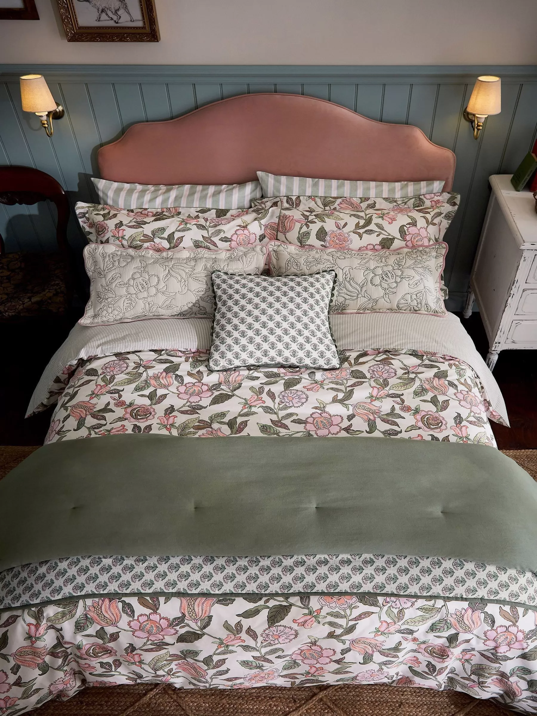 Joules Juliette Floral 100% Cotton Bedding Set Green Clearance