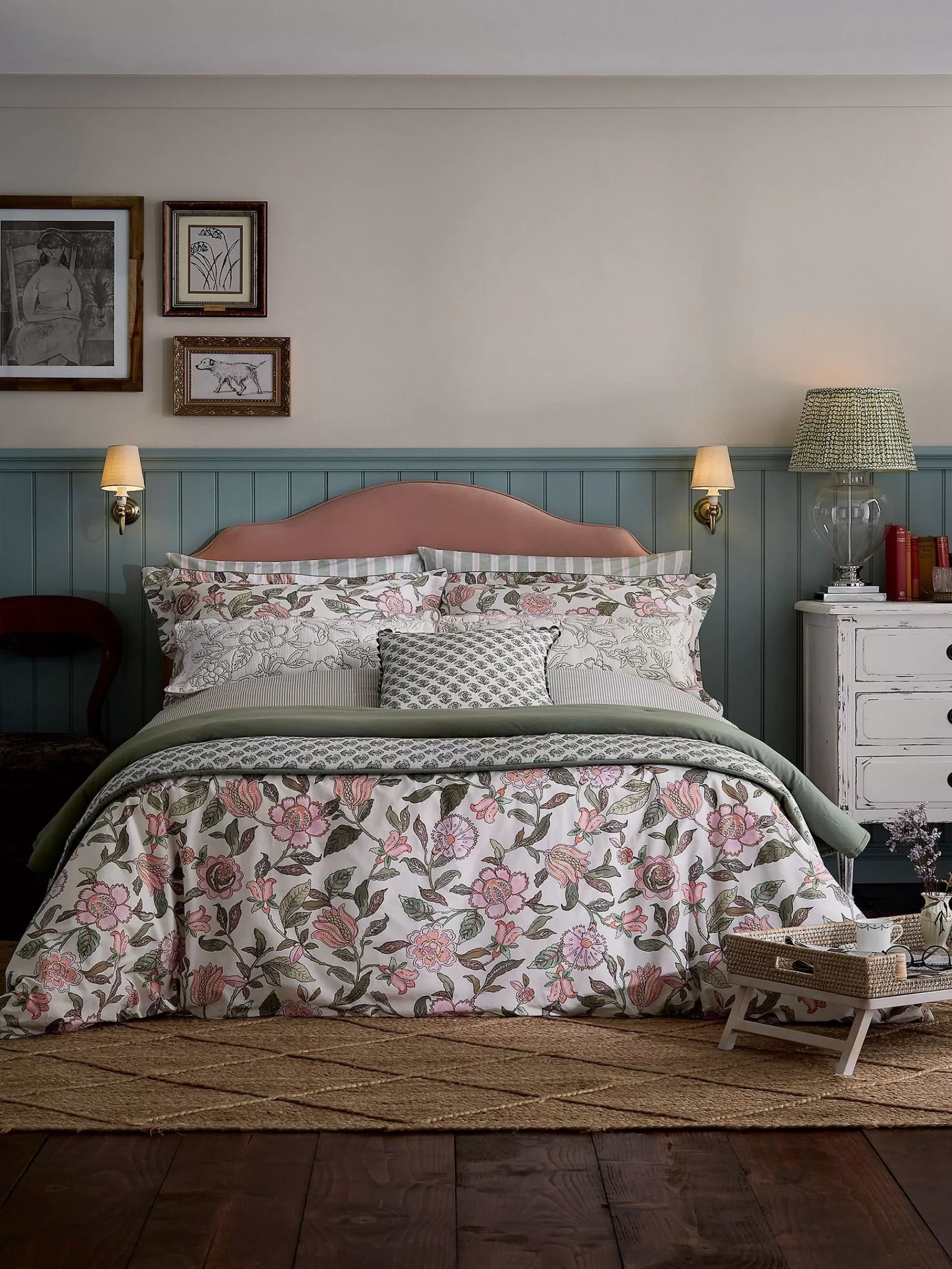 Joules Juliette Floral 100% Cotton Bedding Set Green Clearance