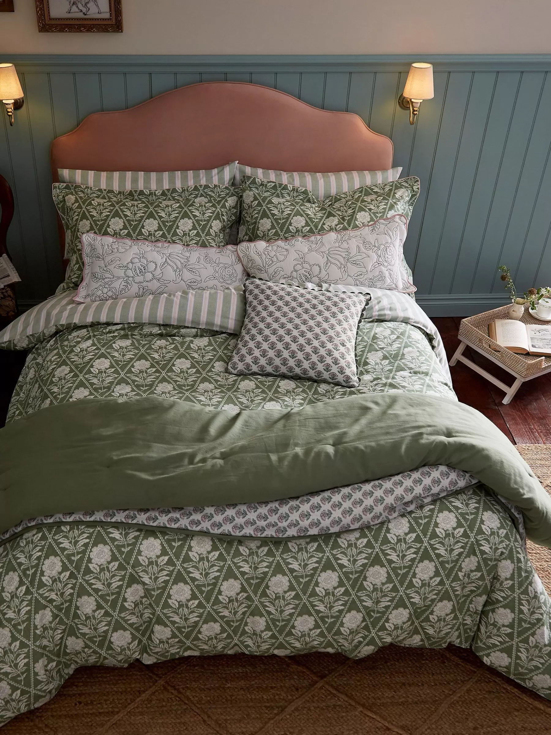 Joules Juliette Stamp 100% Cotton Bedding Set Green Hot