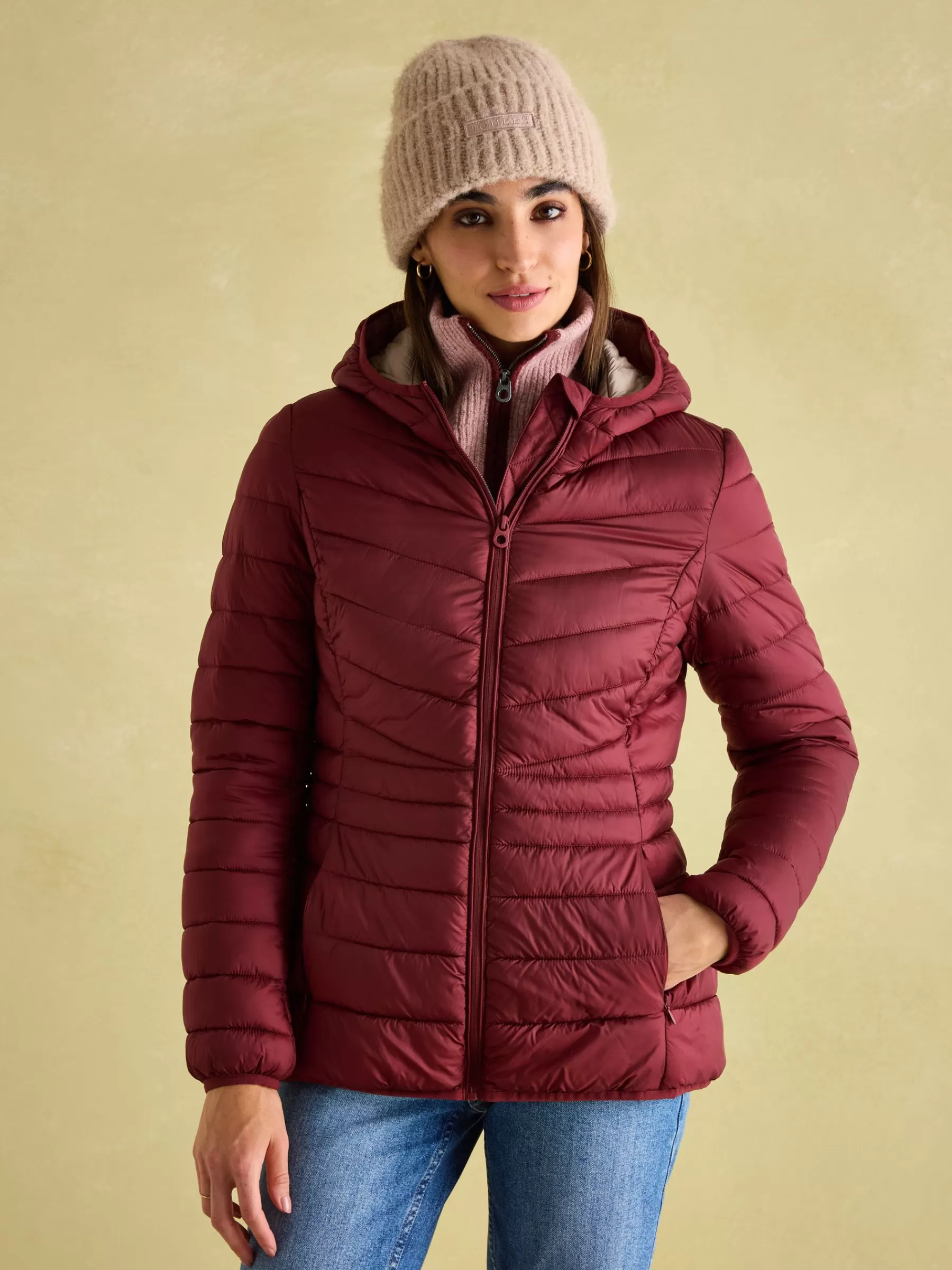 Joules Kenley Dark Red Showerproof Padded Coat with Hood DarkRed Clearance