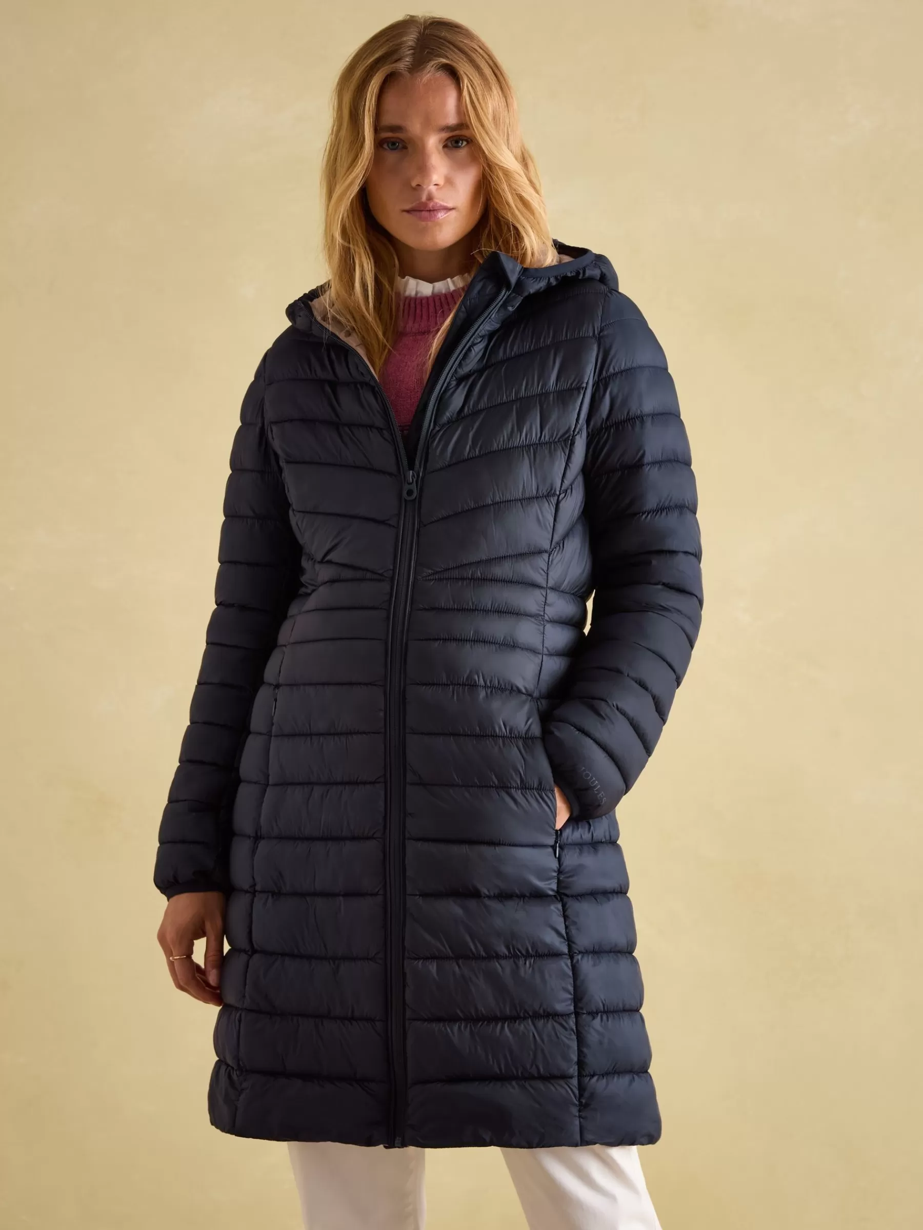 Joules Kenley Showerproof Long Padded Coat with Hood Navy Cheap