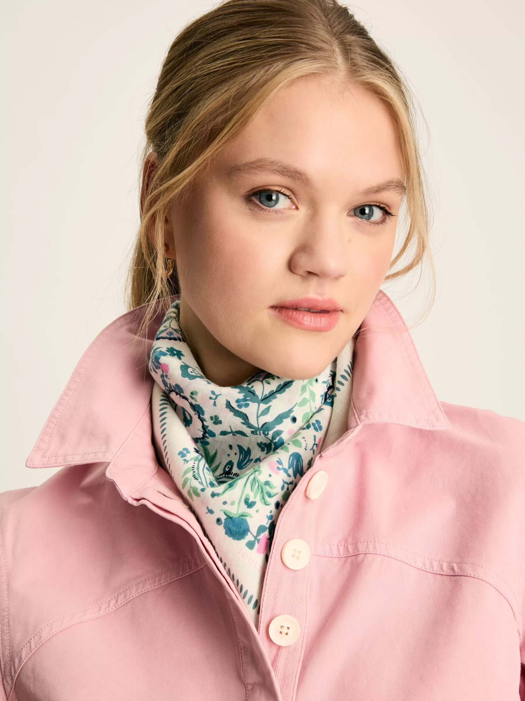 Joules Kensington Cotton Square Scarf Cream Best Sale