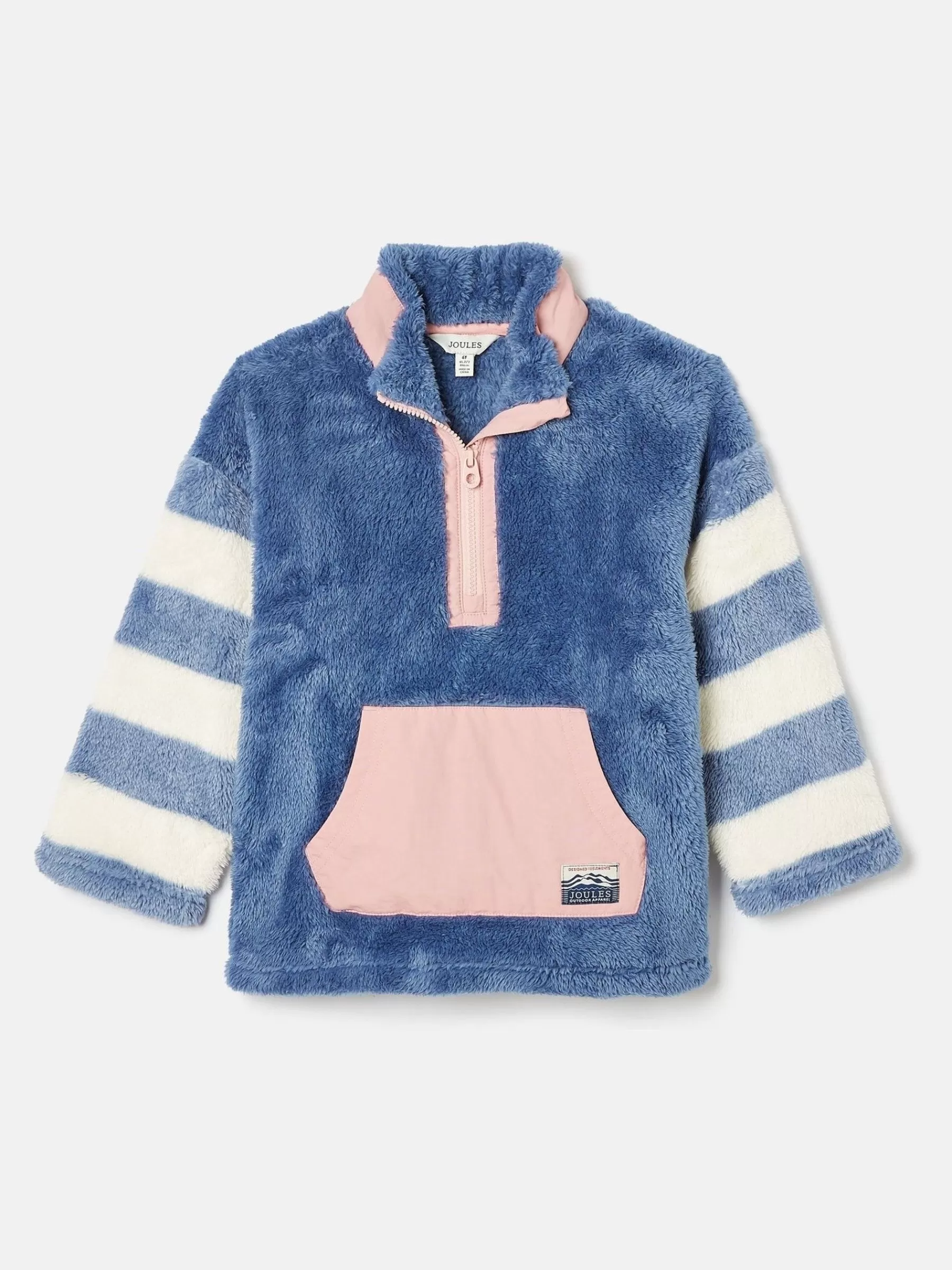 Joules Kids' Always Cosy Blue Colourblock Quarter Zip Borg Fleece BlueColourblock Cheap