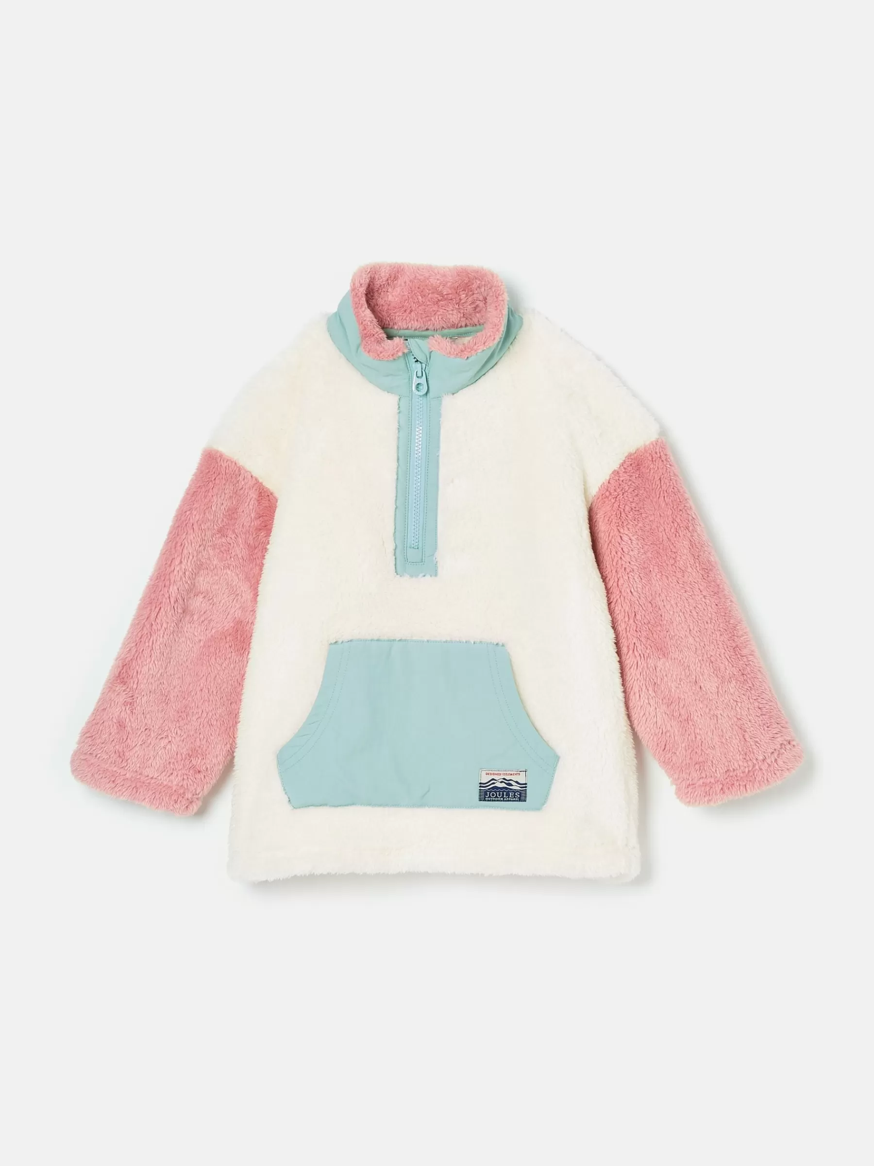 Joules Kids' Always Cosy Cream Colourblock Quarter Zip Borg Fleece CreamColourblock Outlet