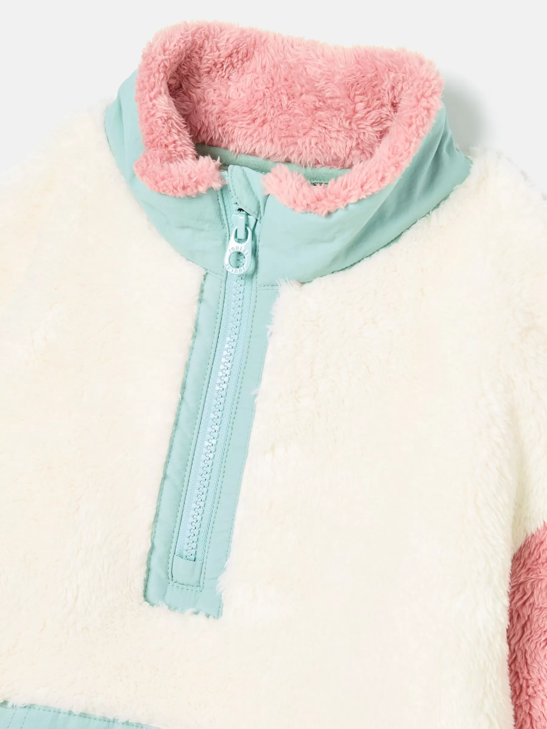Joules Kids' Always Cosy Cream Colourblock Quarter Zip Borg Fleece CreamColourblock Outlet