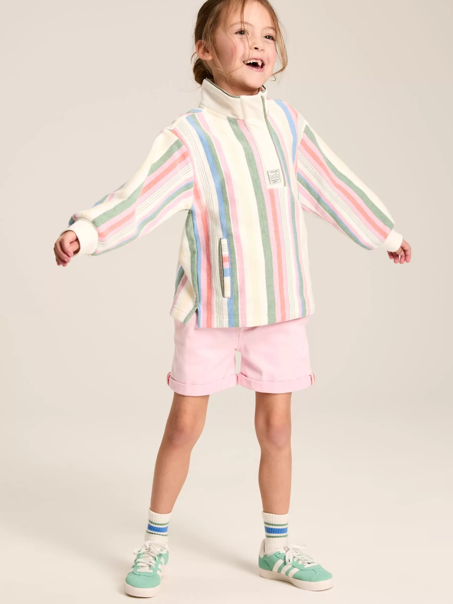 Joules Kids' Burnham Multi Stripe Funnel Neck Sweatshirt MultiStripe Discount