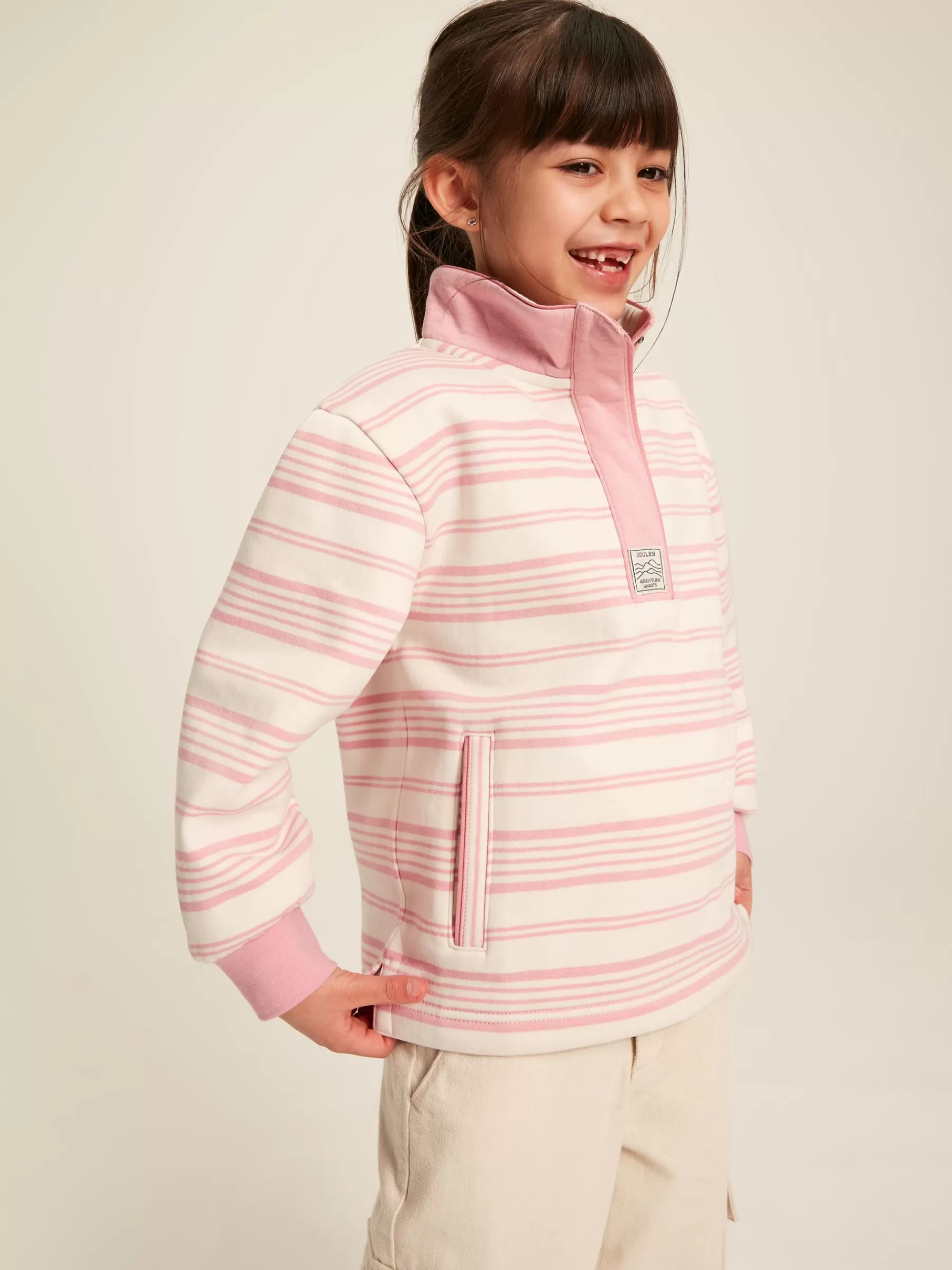 Joules Kids' Burnham Pink Stripe Funnel Neck Sweatshirt PinkStripe New