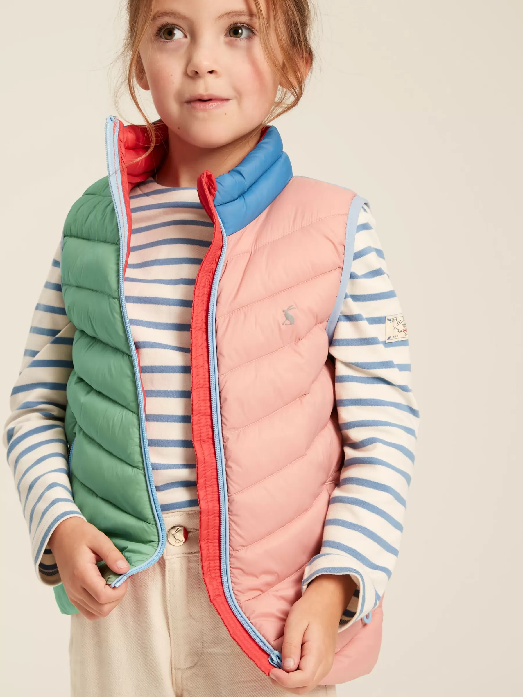 Joules Kids' Crofton Pink Hotchpotch Showerproof Quilted Gilet PinkHotchpotch Best Sale