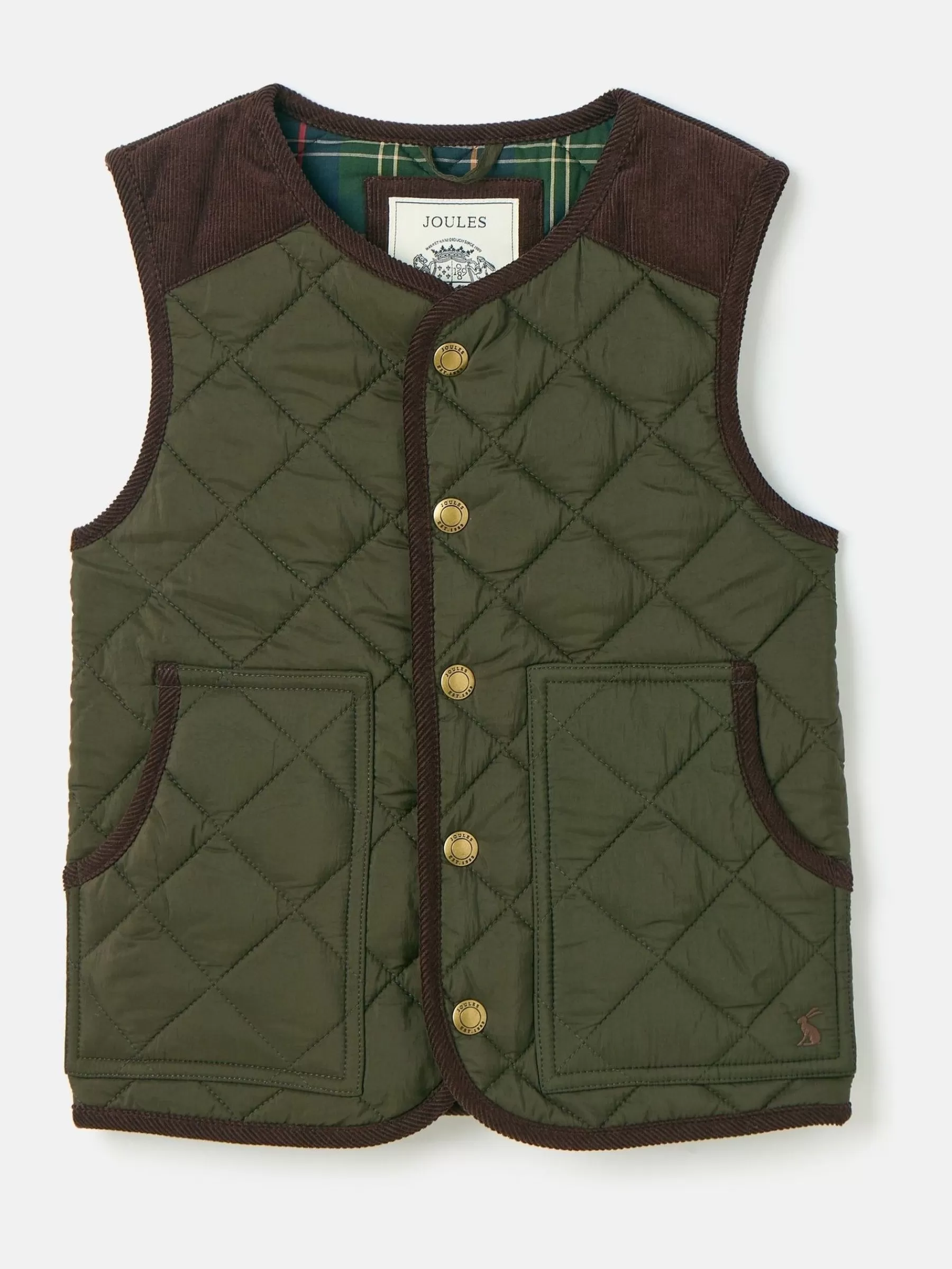 Joules Kids' Gibson Khaki Green Quilted Gilet KhakiGreen Outlet