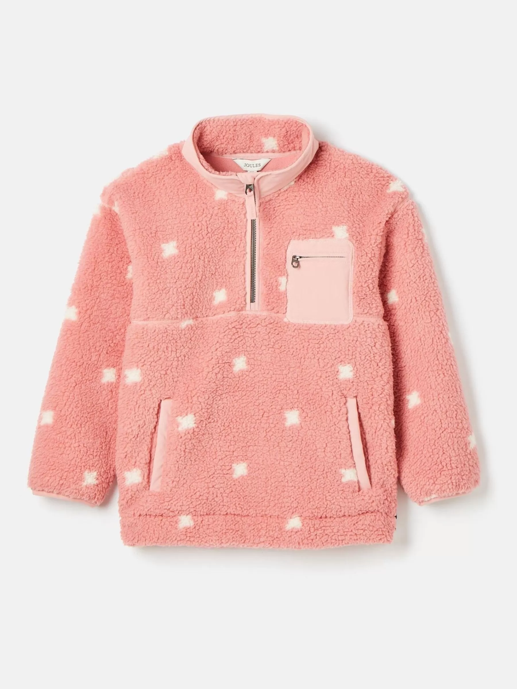 Joules Kids' Tilly Pink Spot Half Zip Borg Fleece PinkSpot Cheap