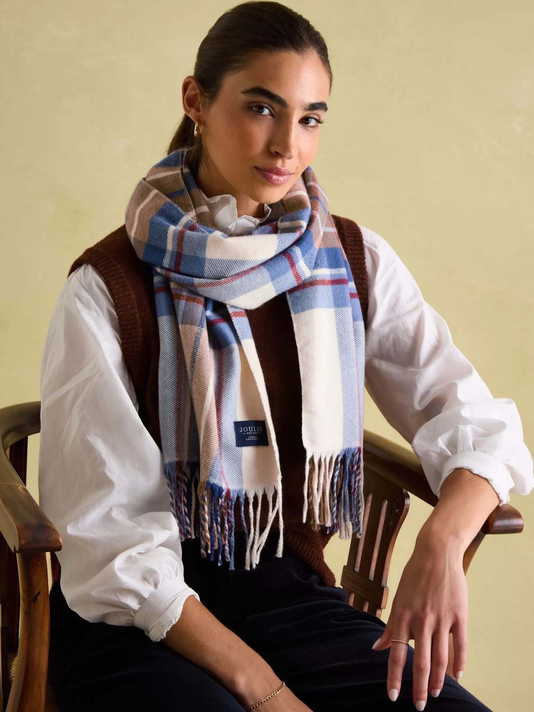 Joules Langtree Cream & Blue Scarf Cream&Blue Clearance